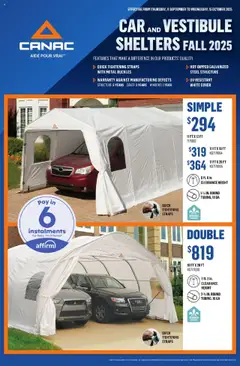 Preview of leaflet Flyer - Car and Vestibule Shelters Fall 2025 from shop Canac is valid from Sep 11, 2025