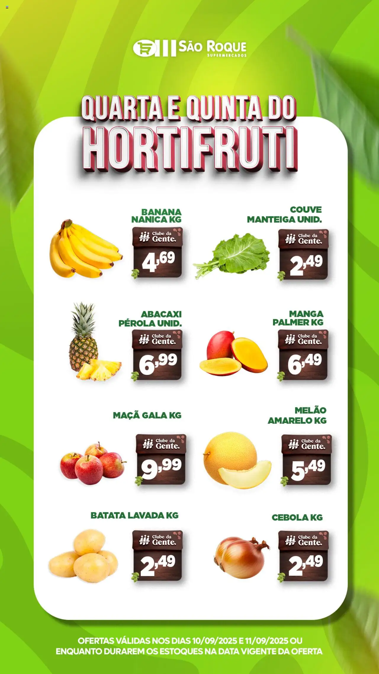 São Roque Supermercados folheto "Ofertas da semana" válido a partir de 10/09/2025 - número de página 1 - Manga, Abacaxi, Batata, Manteiga, Couve, Cebola, Melão, Melão amarelo