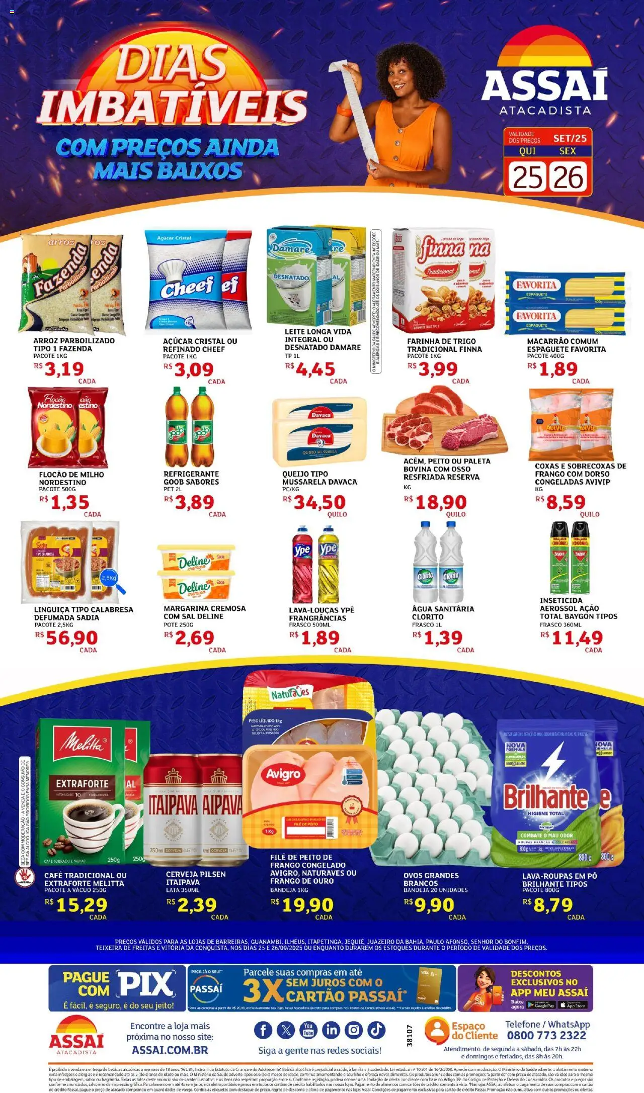 Assaí Atacadista folheto "Encarte - BA" válido a partir de 25/09/2025 - número de página 1 - Sal, Arroz, Base, Bebida, Queijo, Mussarela, Açúcar, Arroz parboilizado