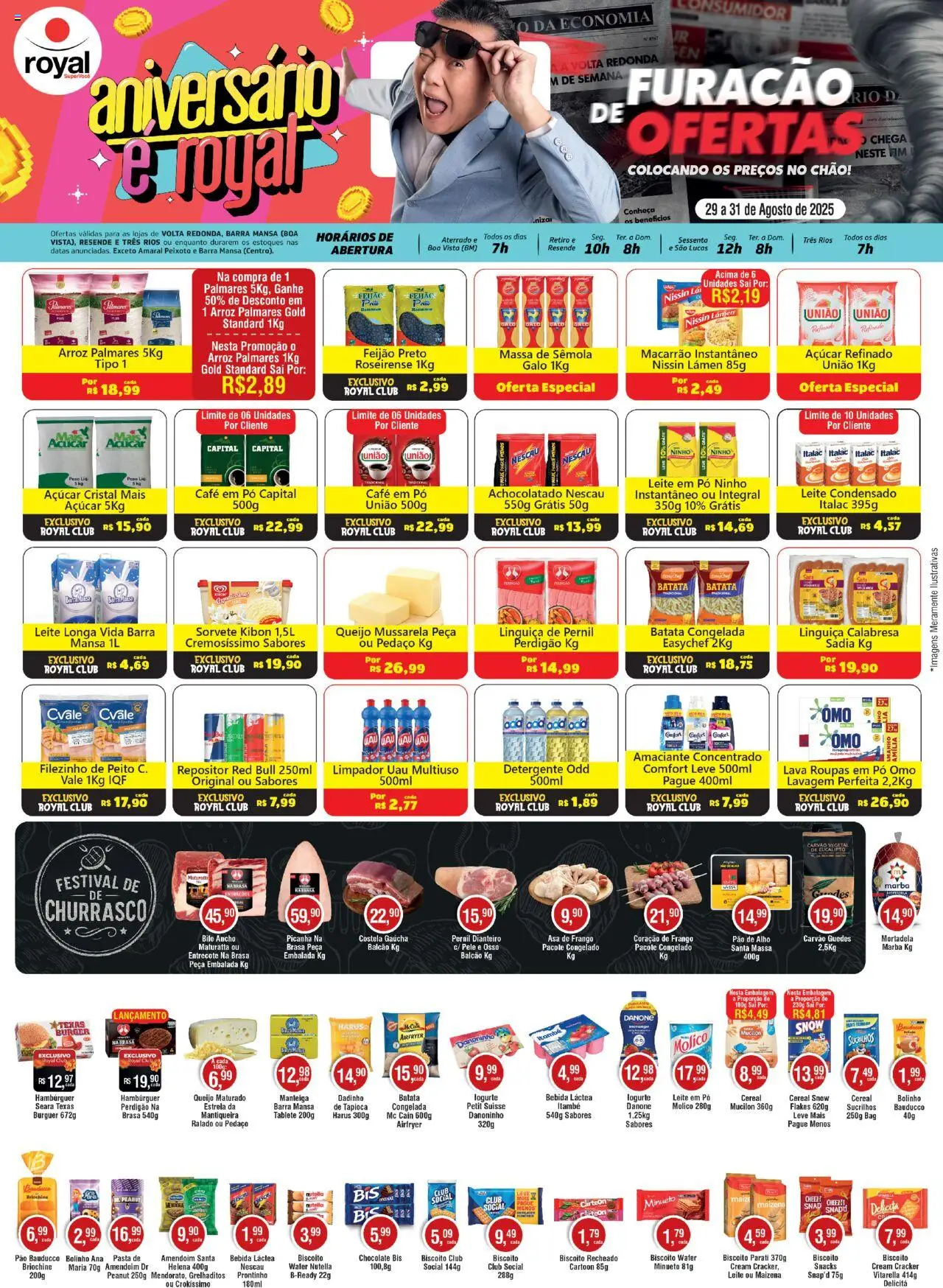 Royal Supermercados folheto "Ofertas Fim de Semana" válido a partir de 29/08/2025 - número de página 1 - Café, Nutella, Mucilon, Pasta de amendoim, Batata, Mussarela, Biscoito recheado, Leite longa vida