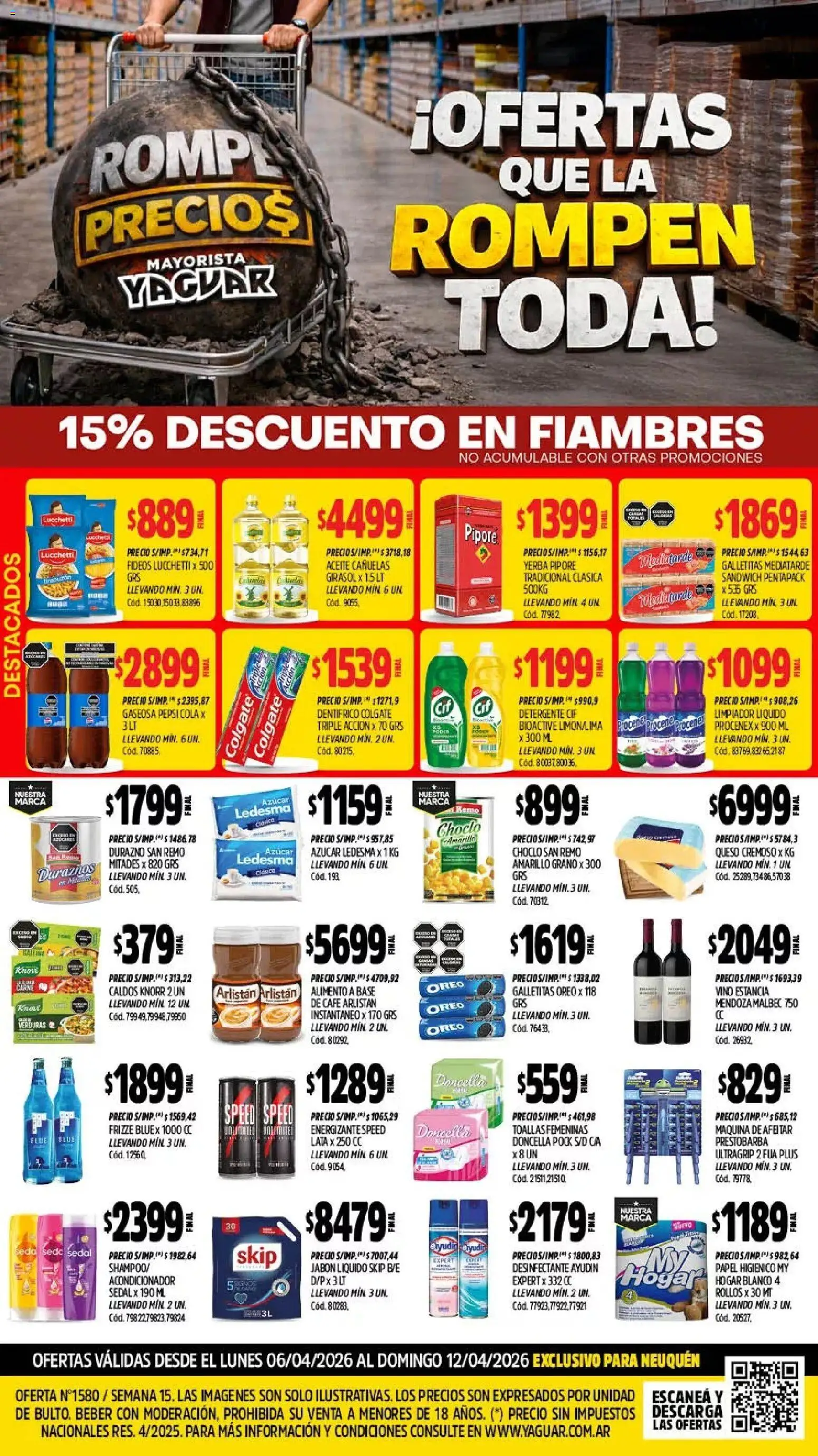 Vista previa del folleto de la tienda Yaguar válido desde el 06/04/2026 - Carne, Verduras, Galletitas, Oreo, Fideos, Choclo, Gaseosa, Jabón líquido