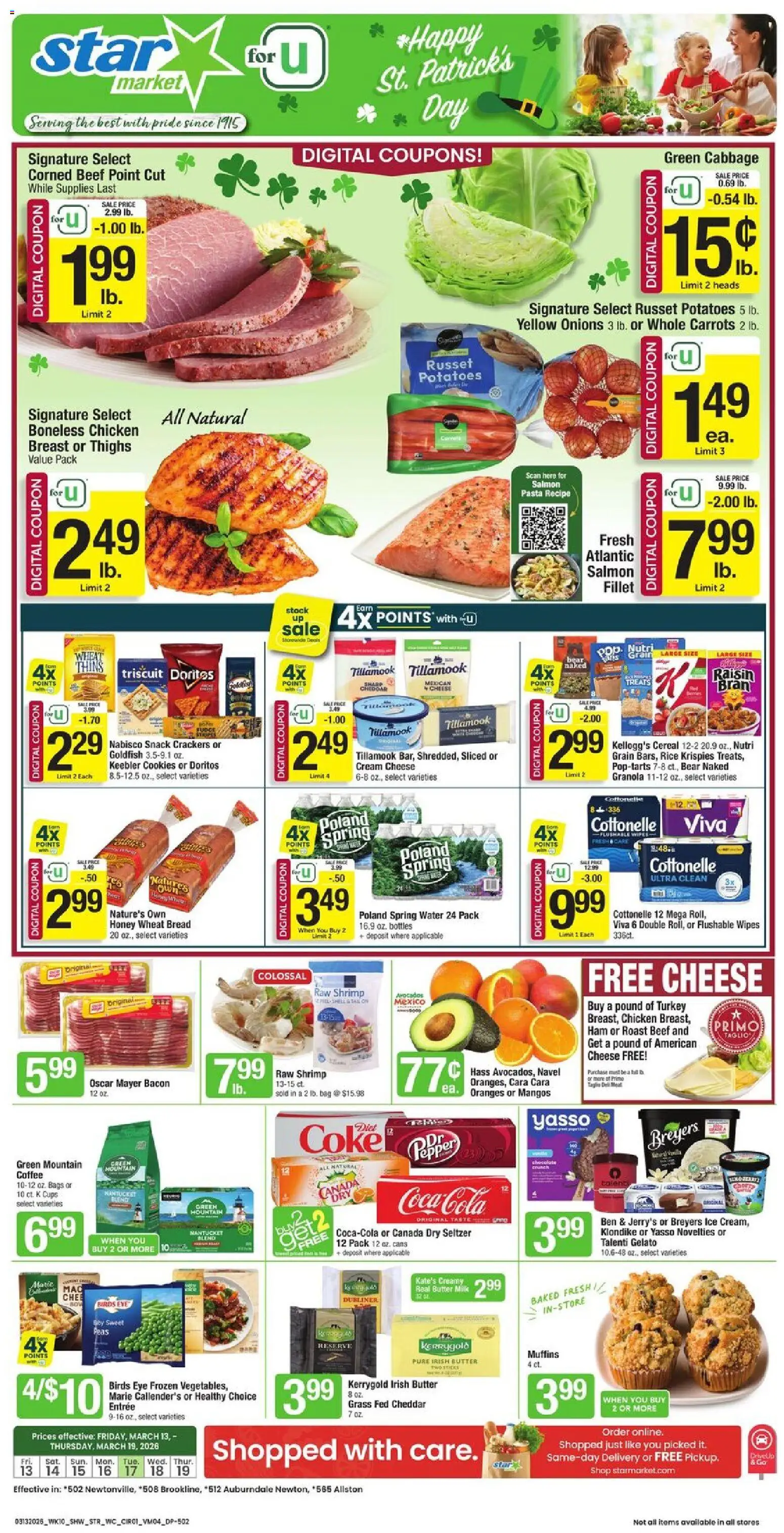 Ad Preview of Star Market Star Market Weekly Ad - MA from 03/13/2026 - Pasta, Oranges, Cheese, Bread, Milk, Meat, Ham, Beef