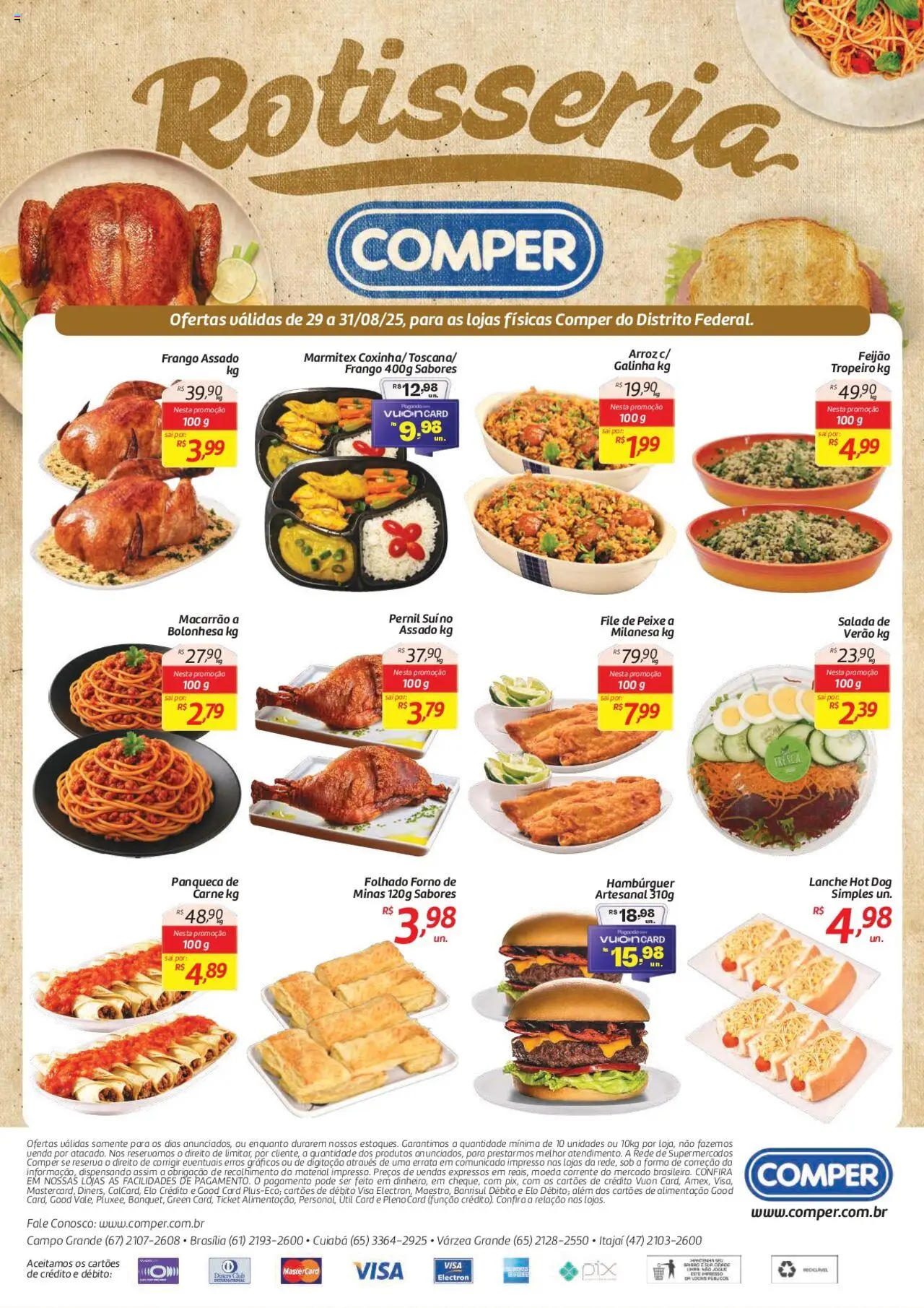 Comper folheto "Ofertas Rotisseria" válido a partir de 29/08/2025 - número de página 1 - Hambúrguer, Macarrão, Feijão, Carne, Frango, Forno, Pernil, Pernil suíno