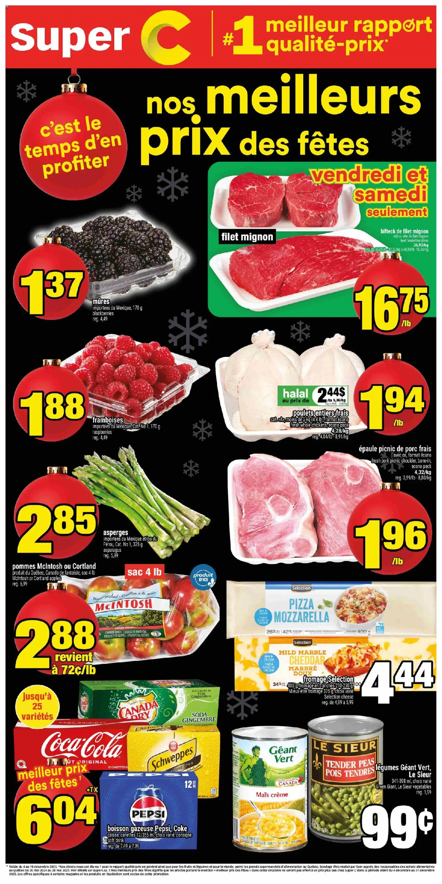 Preview of leaflet Sept-Îles from shop Super C is valid from Dec 04, 2025 - Pizza, Apples, Cheese, Beef, Raspberries, Mozzarella, Beef tenderloin, Cheddar