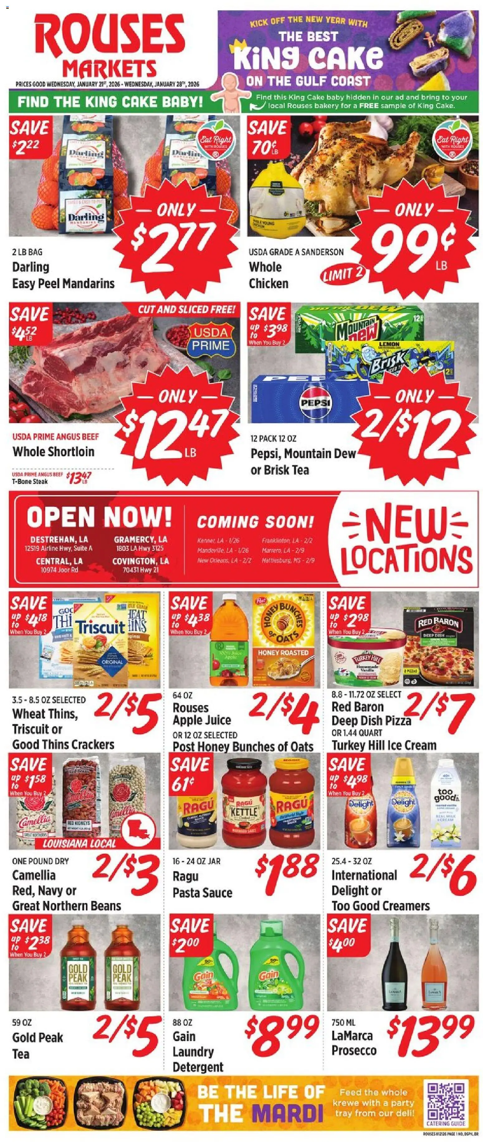 Ad Preview of Rouses Weekly Ad from 01/21/2026 - Bakery, Turkey, Pepsi, Beans, Bag, Mandarins, Vanilla, Sauce
