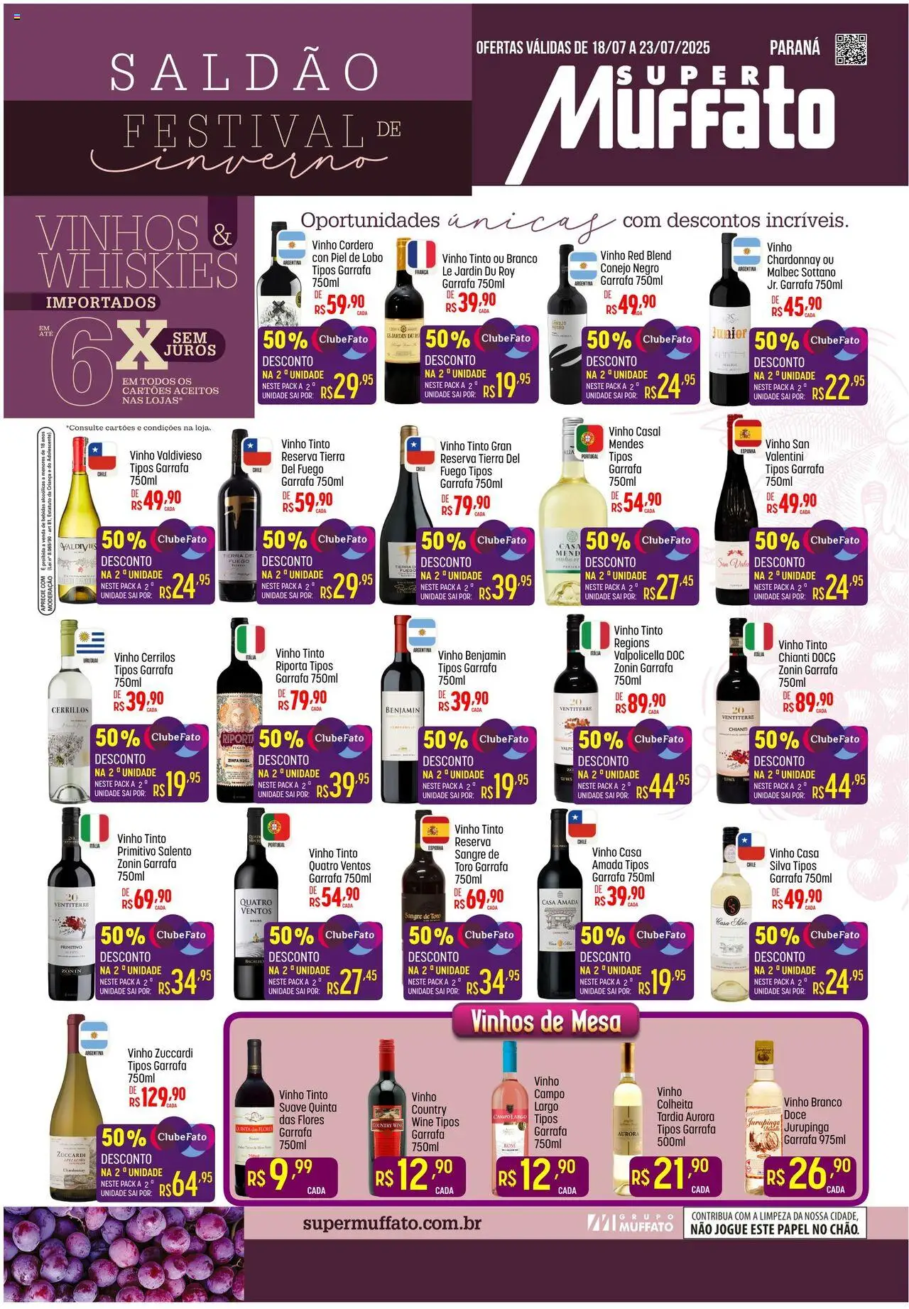 Super Muffato folheto "Ofertas da semana" válido a partir de 18/07/2025 - número de página 1 - Flores, Mesa, Vinho, Bebidas, Doce, Benjamin, Vinho branco, Vinho tinto