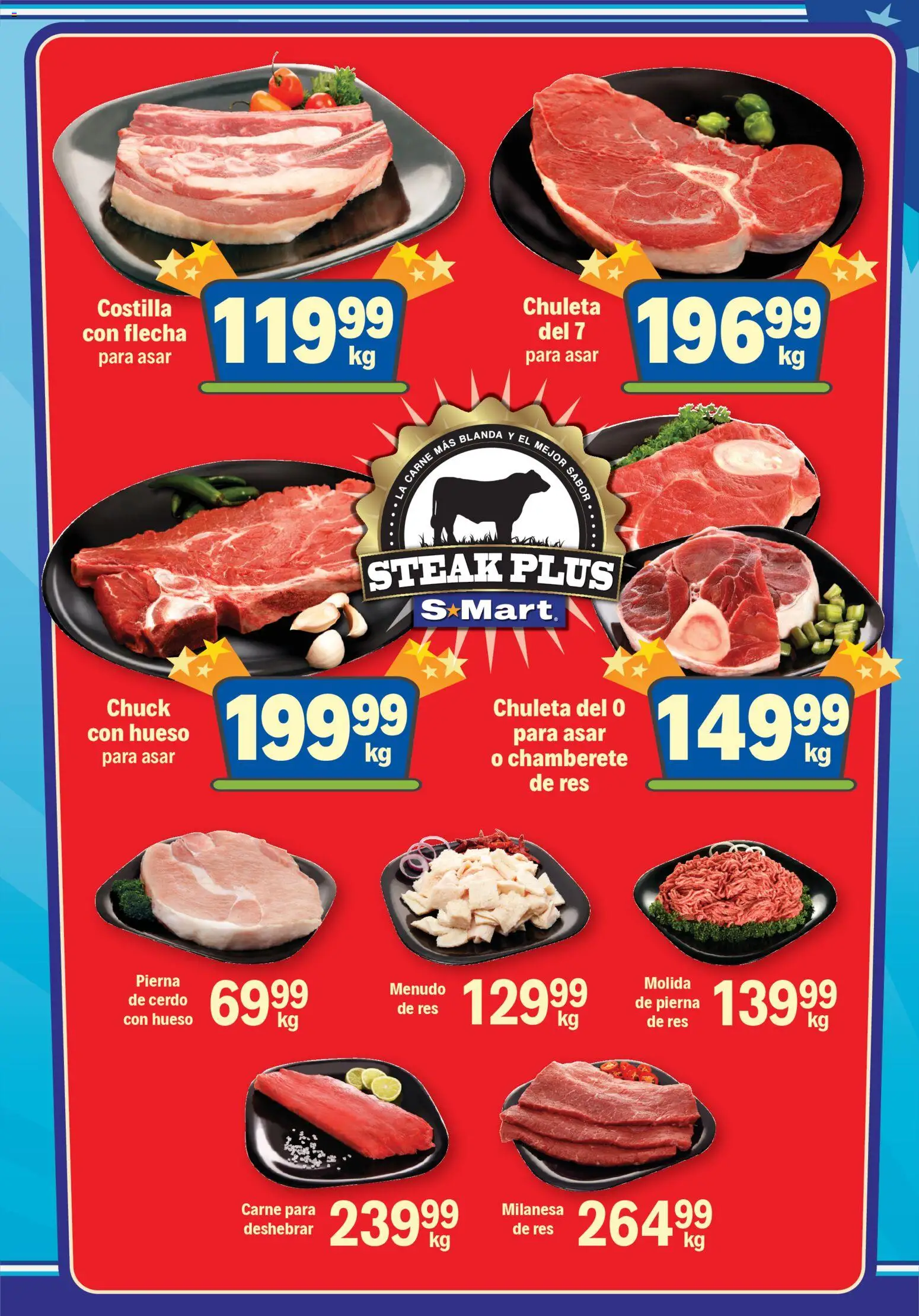 Vista previa las ofertas de la tienda S-Mart - Folleto Chihuahua desde el 31/10/2025 - Carne, Cerdo, Milanesa, Res, Pierna de cerdo, Chuleta, Steak