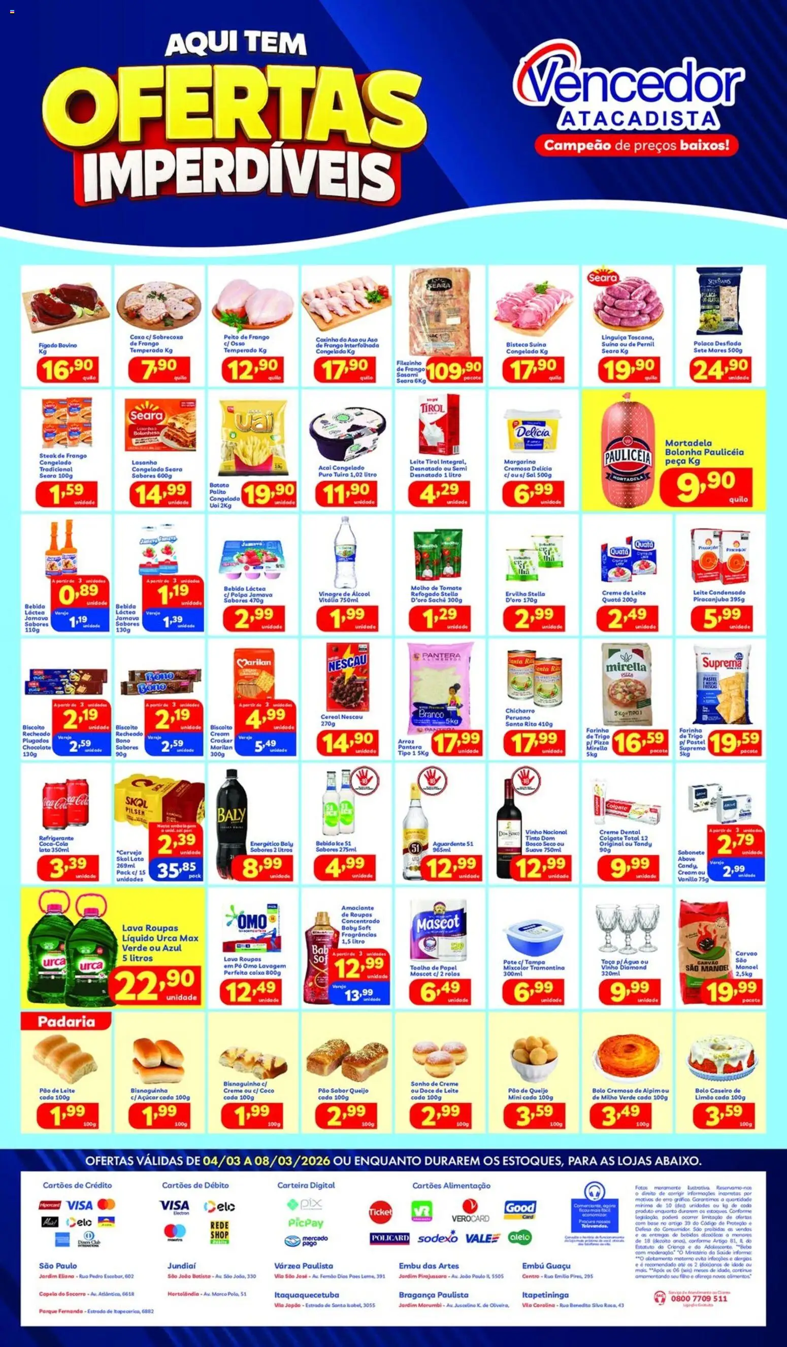 Pré-Visualização do folheto "Vencedor Atacadista ofertas Imperdíveis" da loja Vencedor Atacadista válido a partir de 04/03/2026 - Pizza, Açaí, Chocolate, Lasanha, Biscoito, Álcool, Nescau, Amaciante