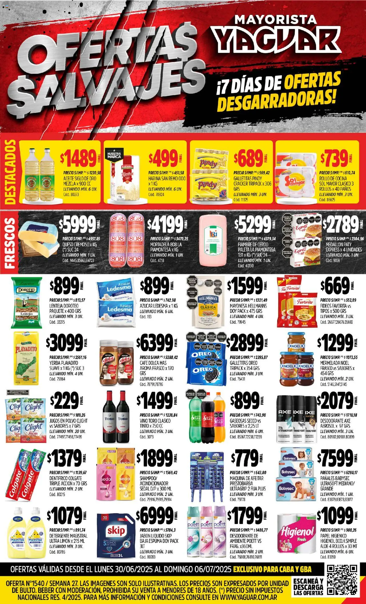 Yaguar Campana del 30/06/2025 Online - Papel higiénico, Harina, Azucar, Acondicionador, Jabón, Frasco, Limón, Fideos
