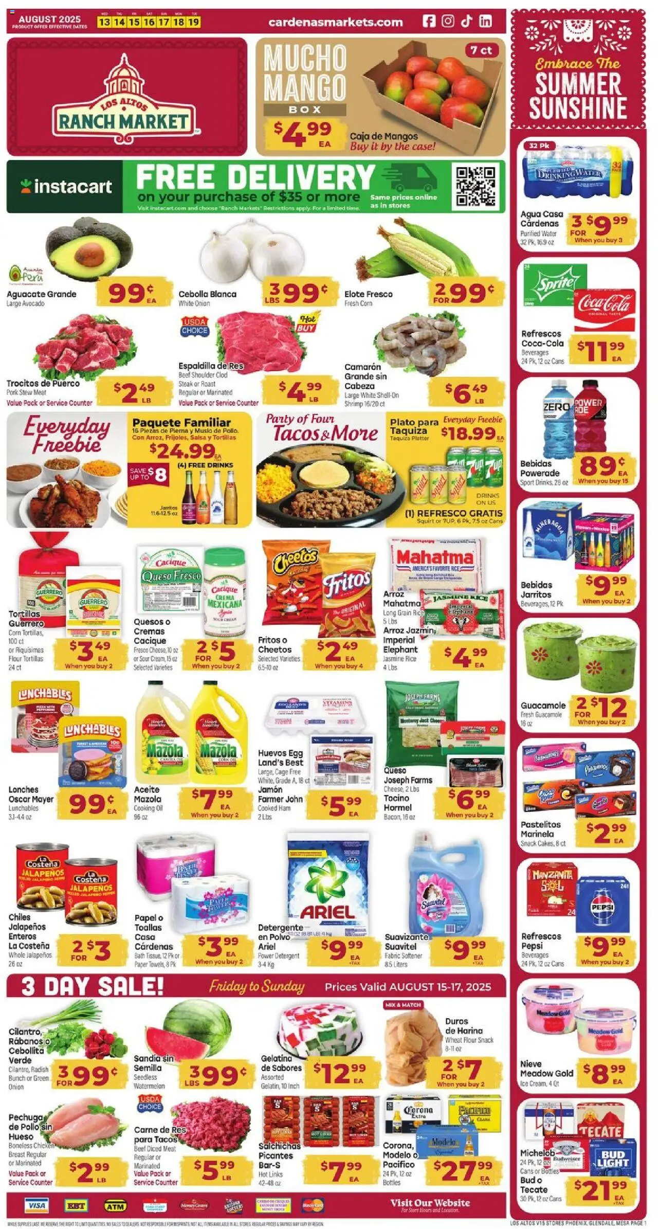 Cardenas Weekly Ad - AZ from 08/13/2025 - Flyer - Page number 1 - Ice, Steak, Shrimp, Rice, Beef, Cream, Fabric softener, Chicken