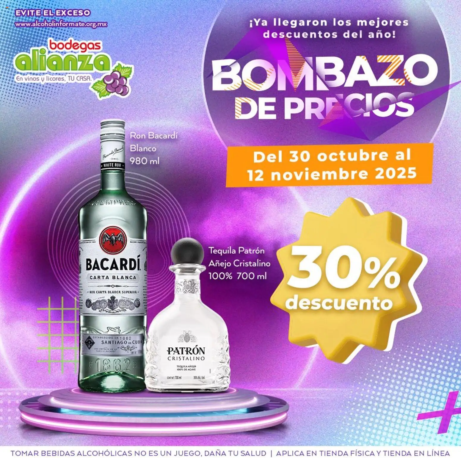 Vista previa las ofertas de la tienda Bodegas Alianza - Catálogo Bombazo de Precios desde el 30/10/2025 - Tequila, Bacardi, Bebidas, Ron, Agave