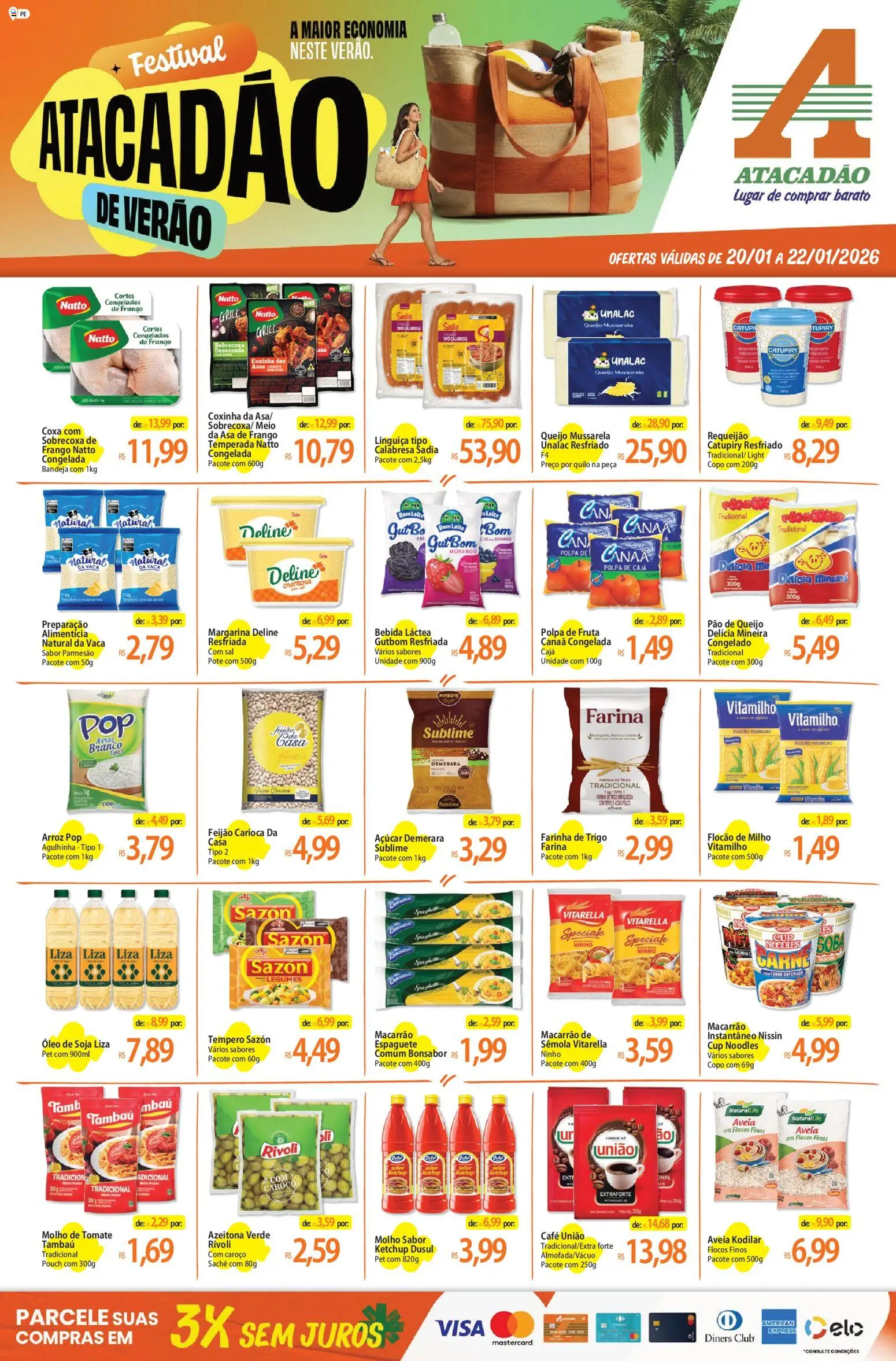 Pré-Visualização do folheto "Ofertas - PE" da loja Atacadão válido a partir de 20/01/2026 - Pão de queijo, Feijão, Soja, Ketchup, Aveia, Grill, Margarina, Açúcar demerara