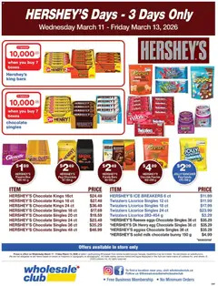 Preview of leaflet Wholesale Club flyer - Hershey's Days from shop Wholesale Club is valid from Mar 11, 2026
