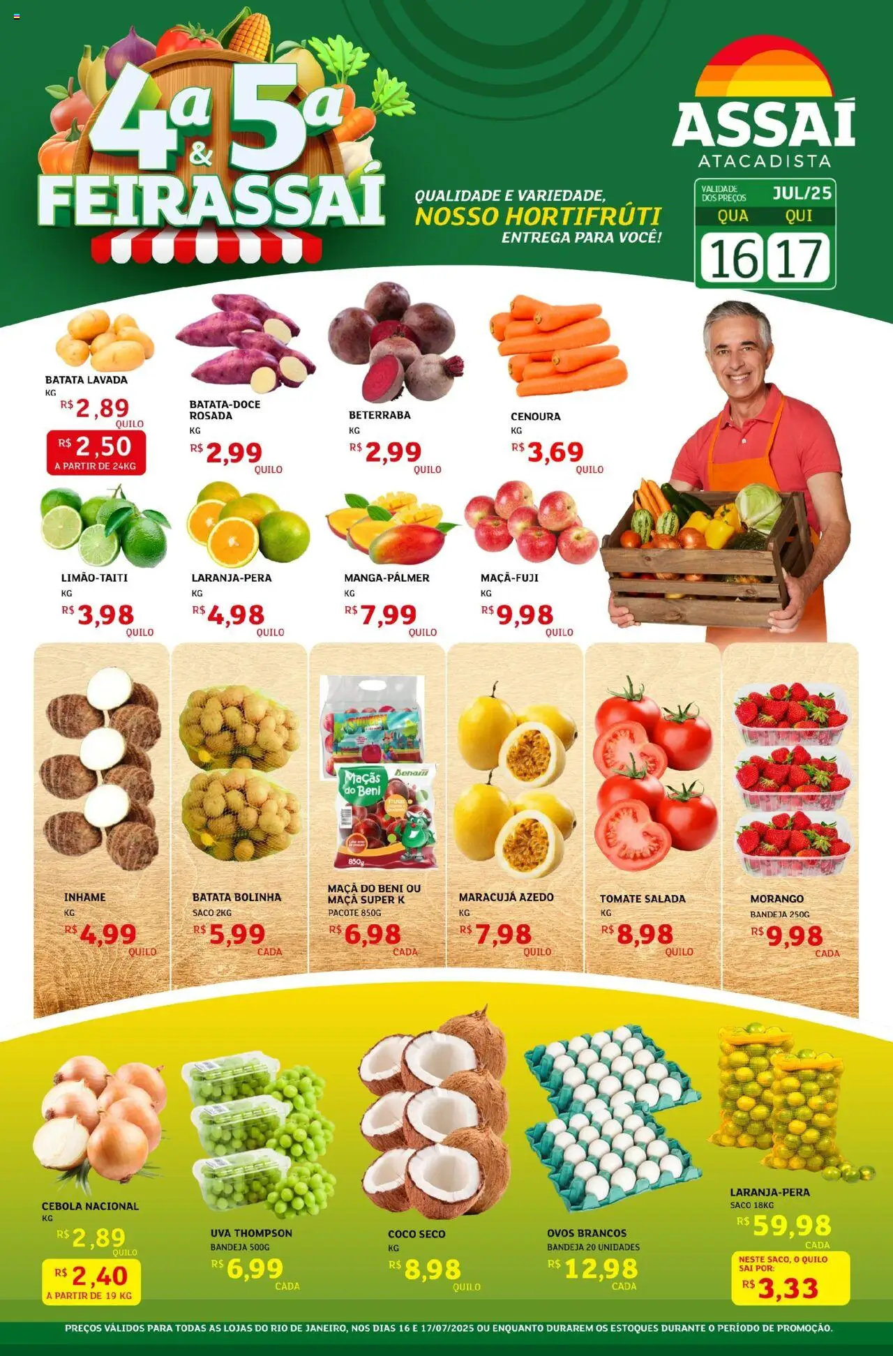 Assaí Atacadista folheto "Encarte - RJ" válido a partir de 16/07/2025 - número de página 1 - Coco, Maracujá, Beterraba, Inhame, Ovos, Cenoura, Salada, Batata