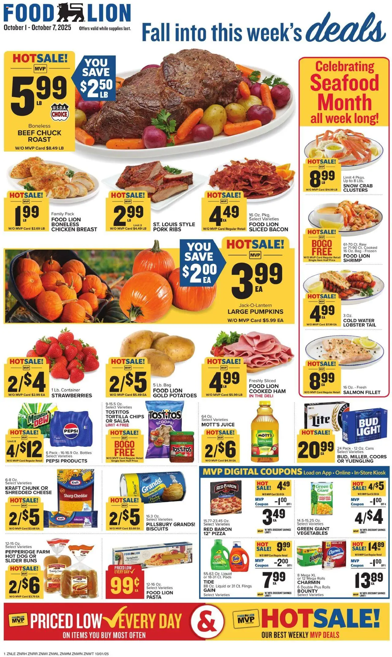 Food Lion Weekly Ad (10/01/2025) >> Preview AD next week - Page number 1 - Seafood, Strawberries, Cheese, Shrimp, Pepsi, Pork, Pork ribs, Beef chuck