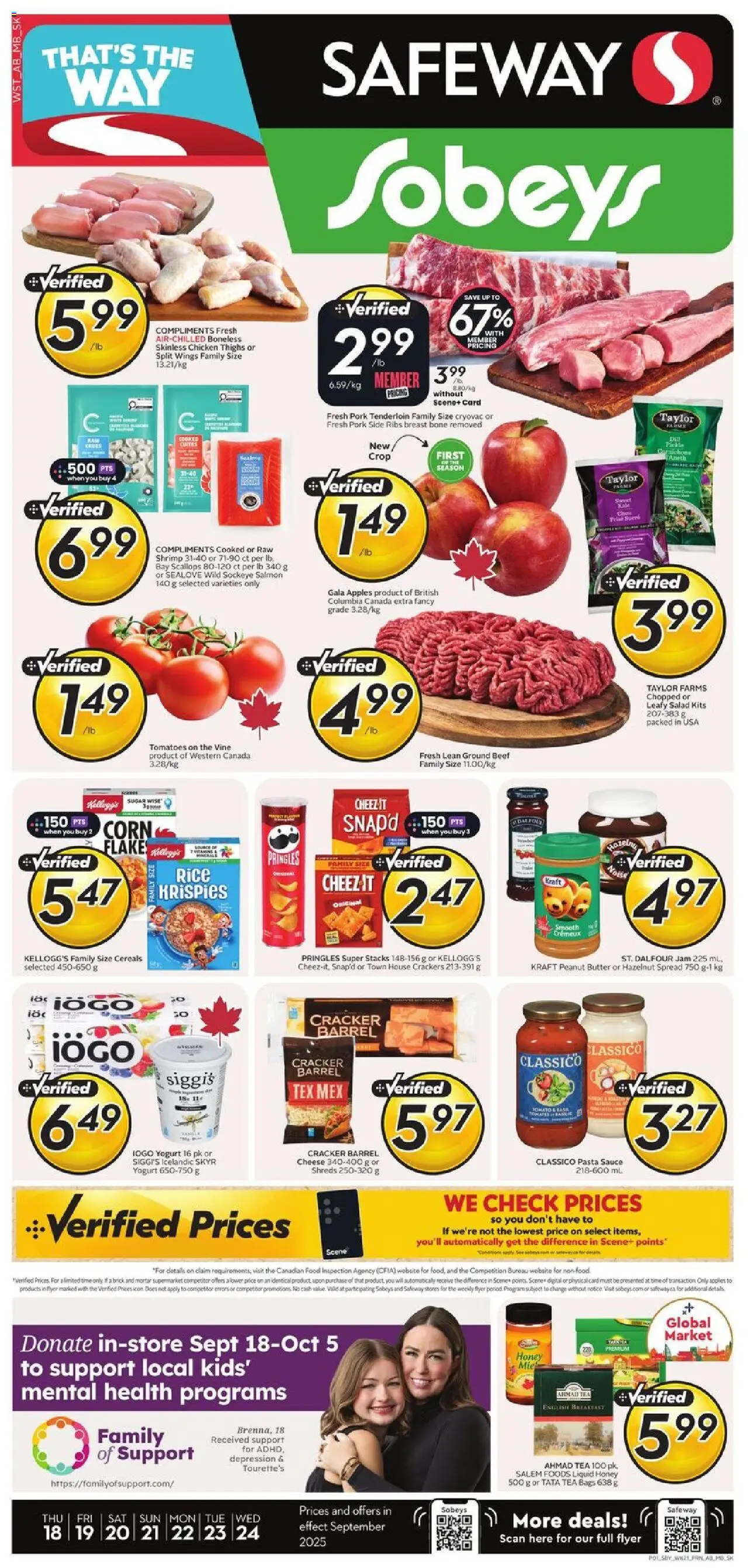 Safeway flyer valid from Sep 18, 2025 - page number 1 - Food, Chicken, Pasta, Salmon, Rice, Beef, Sugar, Ground beef