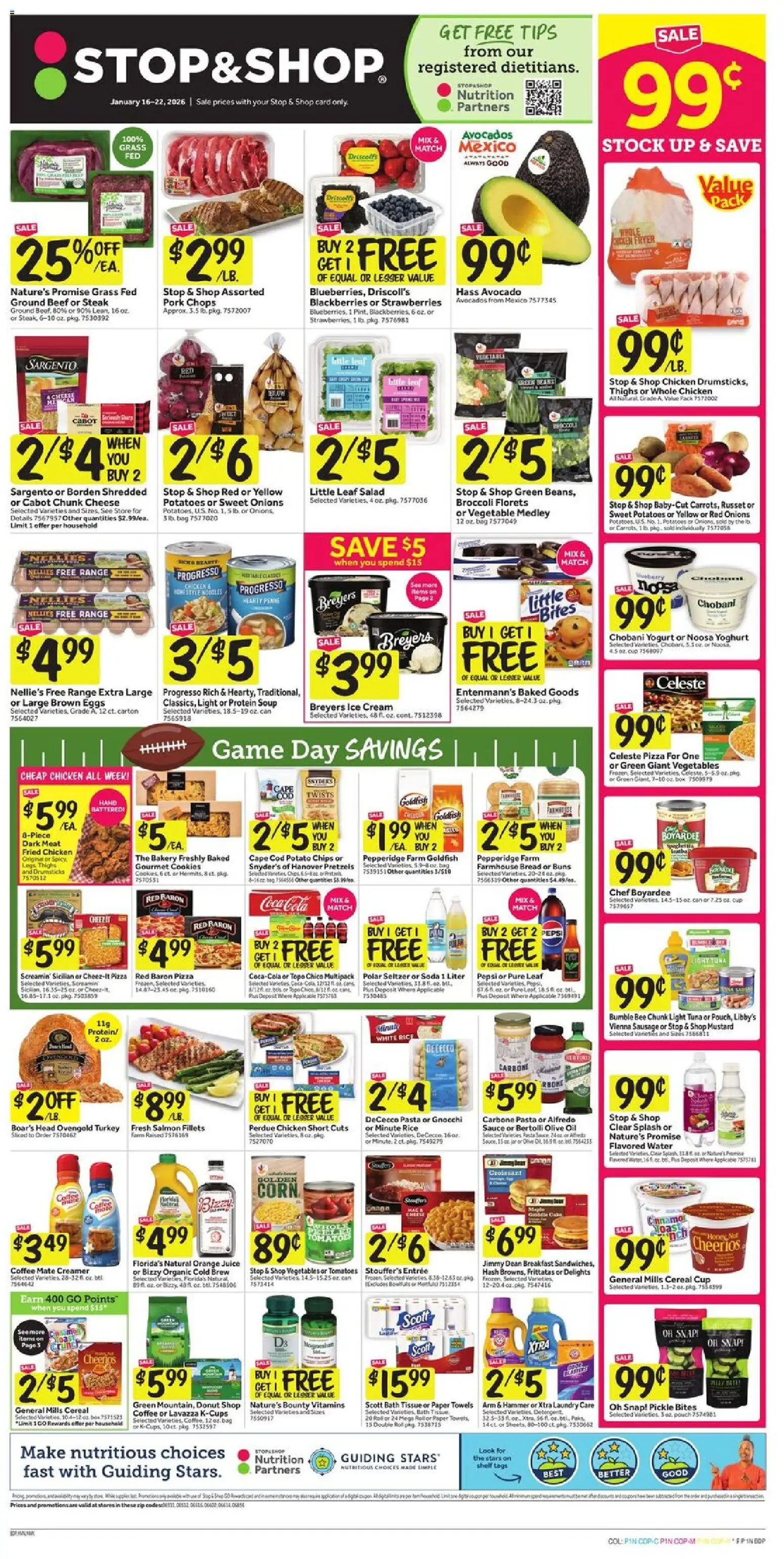 Ad Preview of Stop & Shop Weekly Ad from 01/16/2026 - Pasta, Bread, Yogurt, Sweet potatoes, Sausage, Hammer, Cream, Mustard
