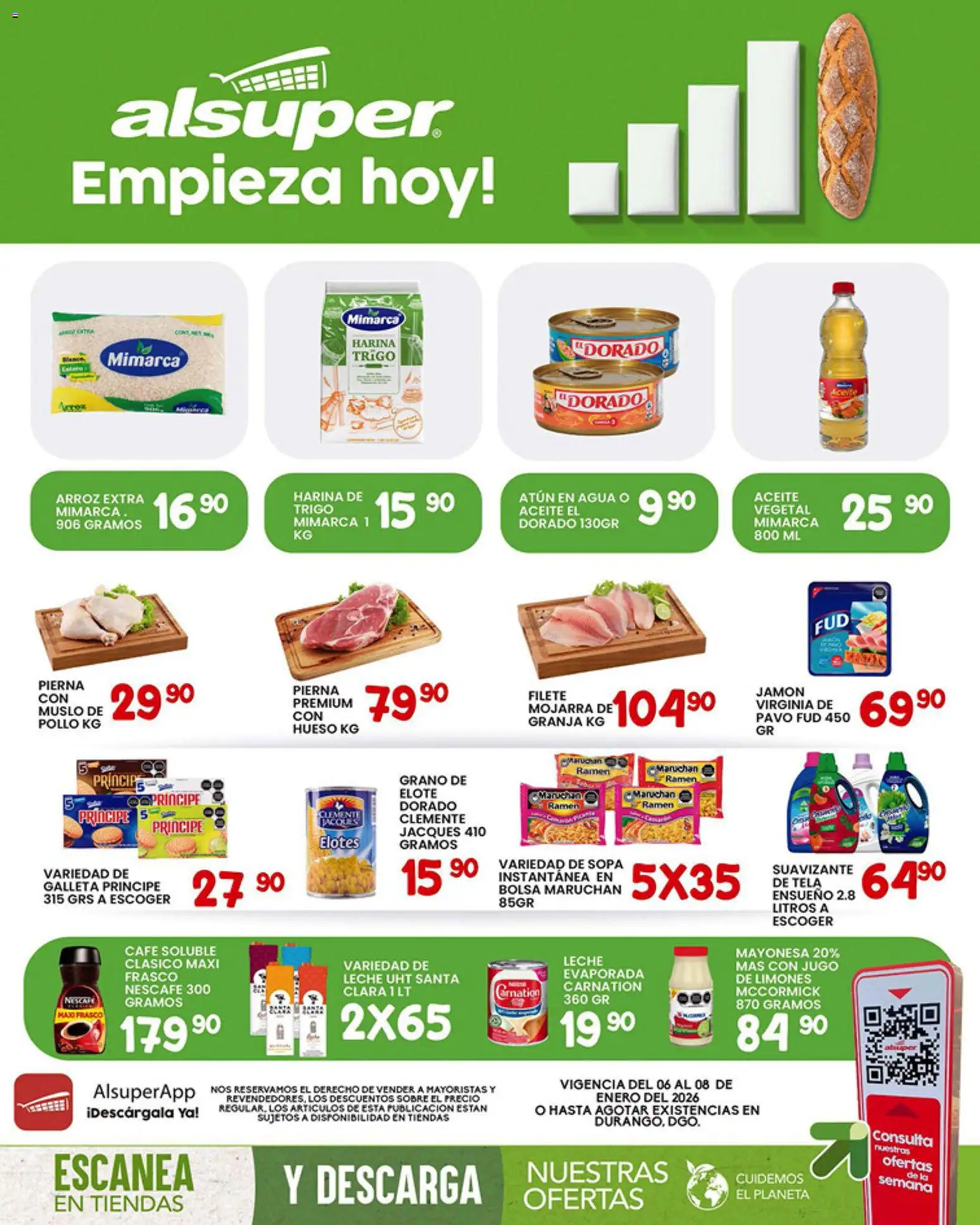 Vista previa las ofertas de la tienda Alsuper - Folleto Durango desde el 06/01/2026 - Café, Pollo, Bolsa, Aceite, Mayonesa, Sopa, Café soluble, Frasco