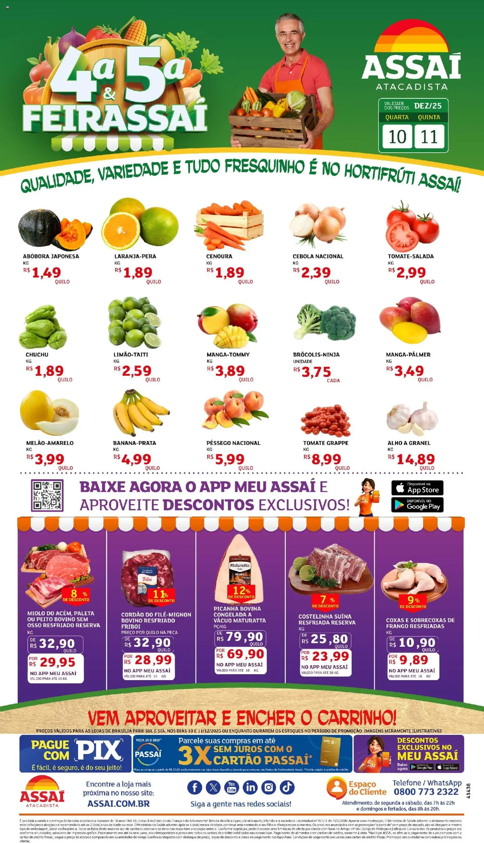 Pré-Visualização do folheto "Encarte - DF" da loja Assaí Atacadista válido a partir de 10/12/2025 - Picanha, Pneus, Base, Bebida, Frango, Pêssego, Alimentos, Alho