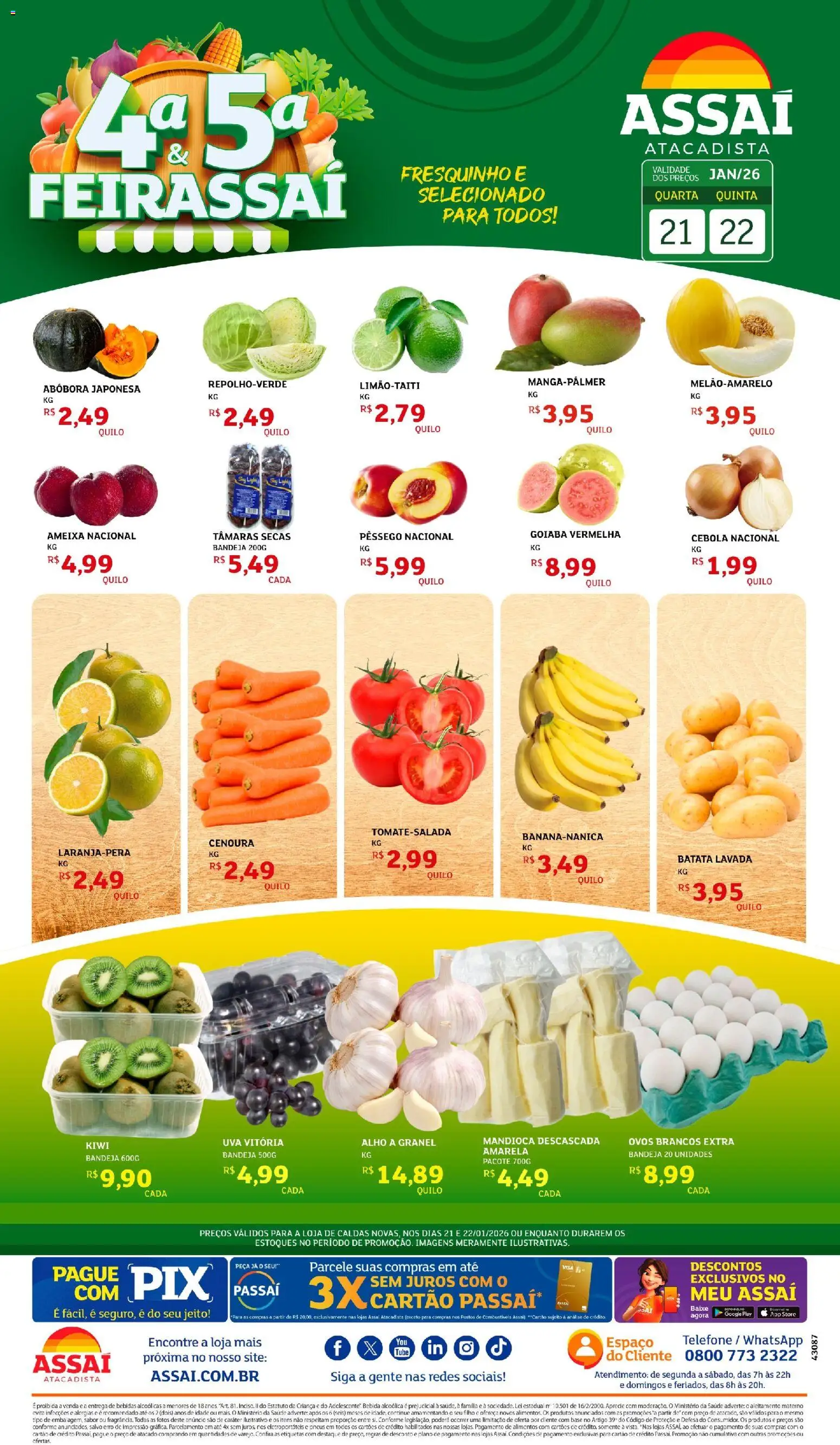 Pré-Visualização do folheto "Encarte - GO" da loja Assaí Atacadista válido a partir de 21/01/2026 - Kiwi, Tâmaras, Uva, Pneus, Bebida, Abóbora, Batata, Mandioca