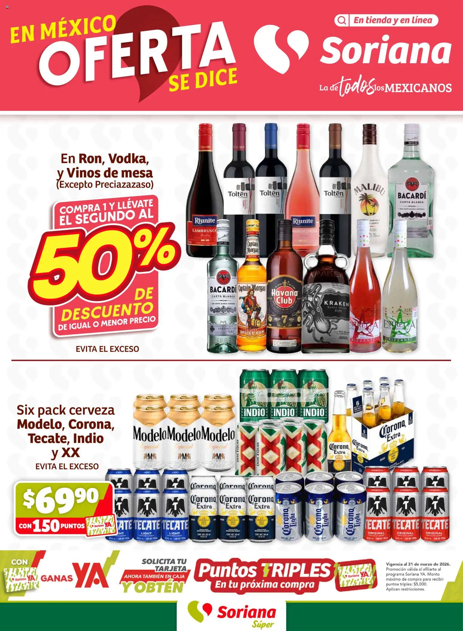 Vista previa las ofertas de la tienda Soriana - Soriana Fin de Semana Súper: Juárez desde el 05/03/2026 - Cerveza, Bacardi, Mesa, Caja, Lambrusco, Corona Extra, Malibú
