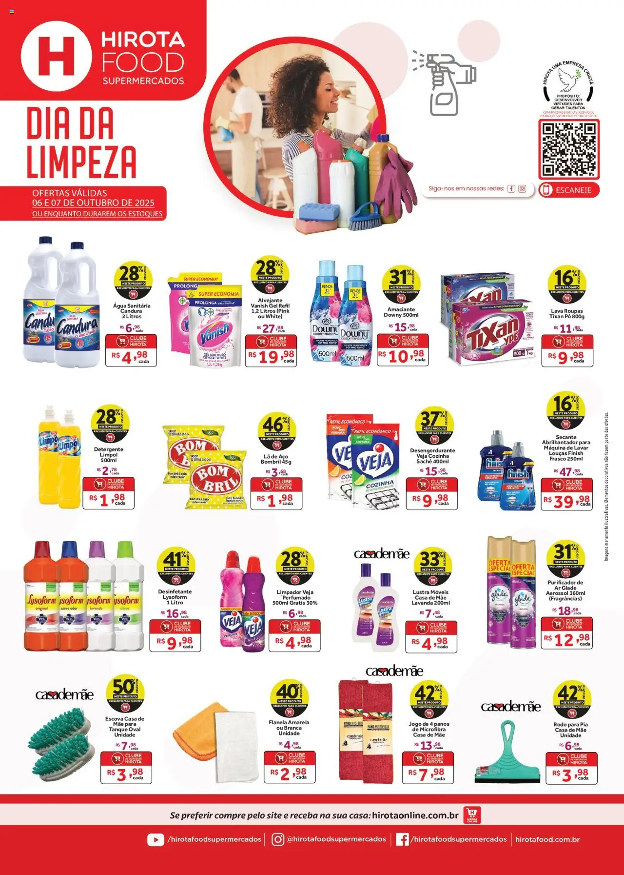 Hirota Food folheto "Ofertas Dia da Limpeza" válido a partir de 06/10/2025 - número de página 1 - Água, Vanish, Tanque, Amaciante, Pó, Rodo, Flanela, Rodo para pia
