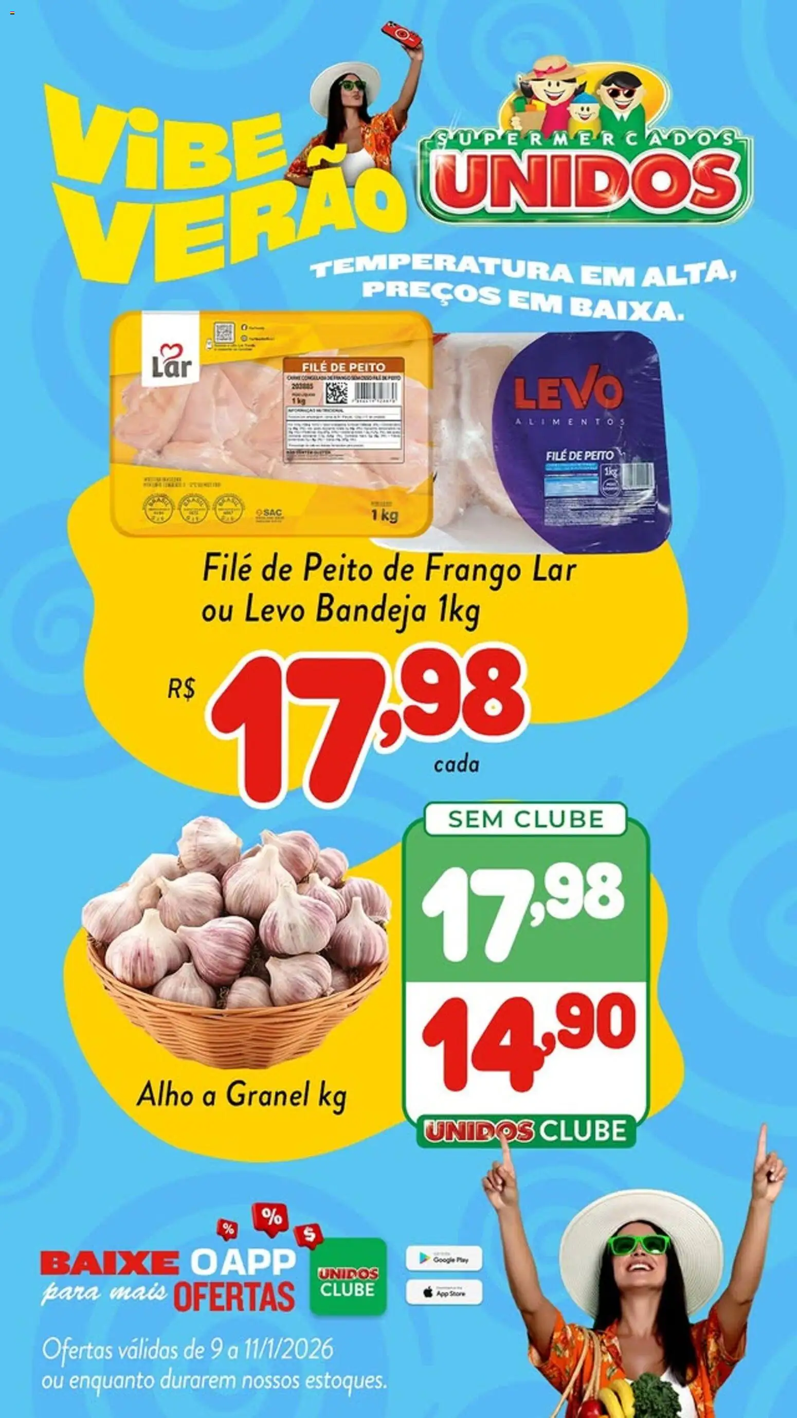 Pré-Visualização do folheto "Ofertas da semana" da loja Supermercados Unidos válido a partir de 09/01/2026 - Frango, Peito de frango, Bandeja, Alho