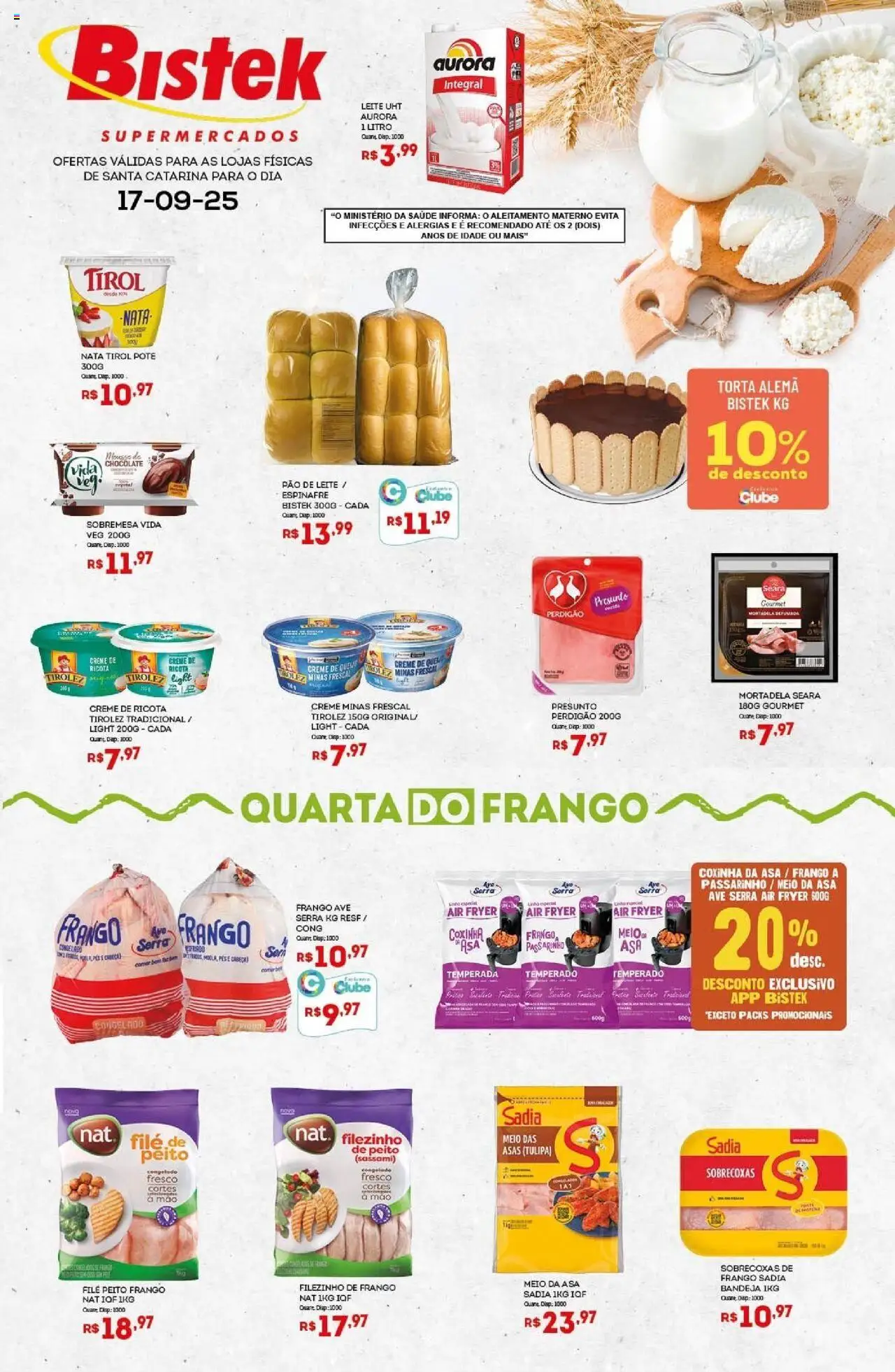 Bistek Supermercados folheto "Ofertas Quarta dos Frios" válido a partir de 17/09/2025 - número de página 1