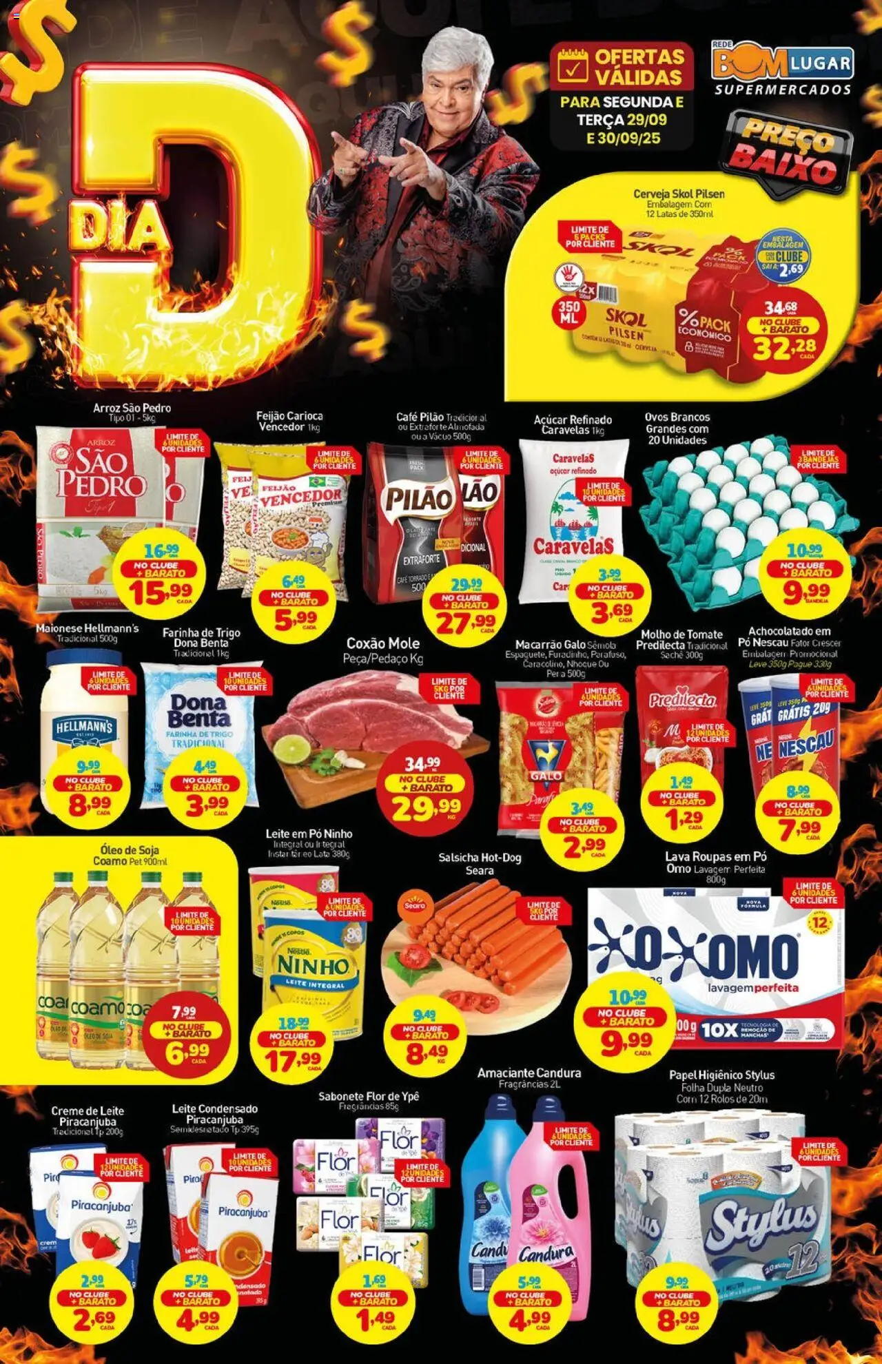 Rede Bom Lugar folheto "Ofertas da semana" válido a partir de 29/09/2025 - número de página 1 - Macarrão, Arroz, Leite, Maionese, Creme, Papel higiênico, Café pilão, Coxão mole