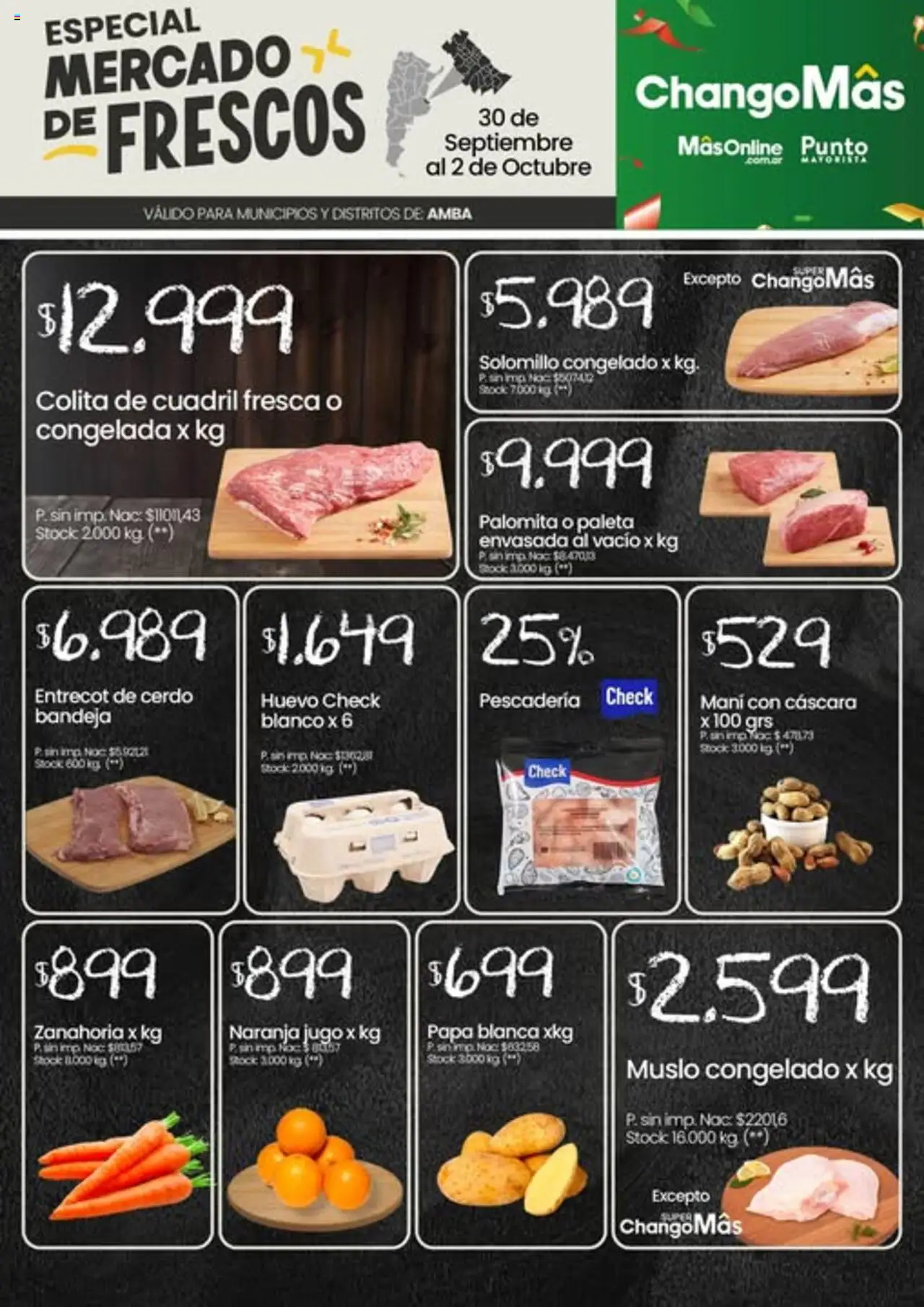 Punto Mayorista Catálogo del 30/09/2025 Online - Papa, Huevo, Cerdo, Zanahoria, Mani, Jugo, Bandeja, Cuadril