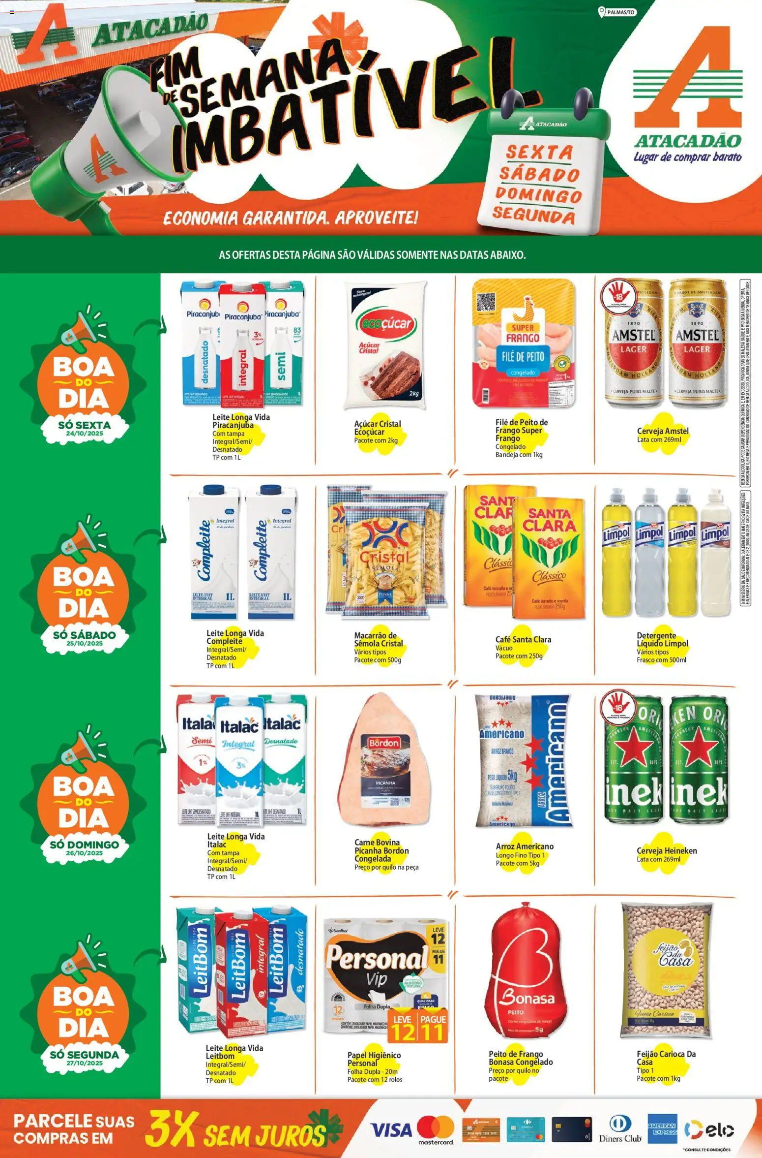 Atacadão folheto "Ofertas - TO" válido a partir de 24/10/2025 - número de página 1 - Cerveja, Macarrão, Picanha, Frango, Detergente, Papel higiênico, Bandeja, Açúcar cristal