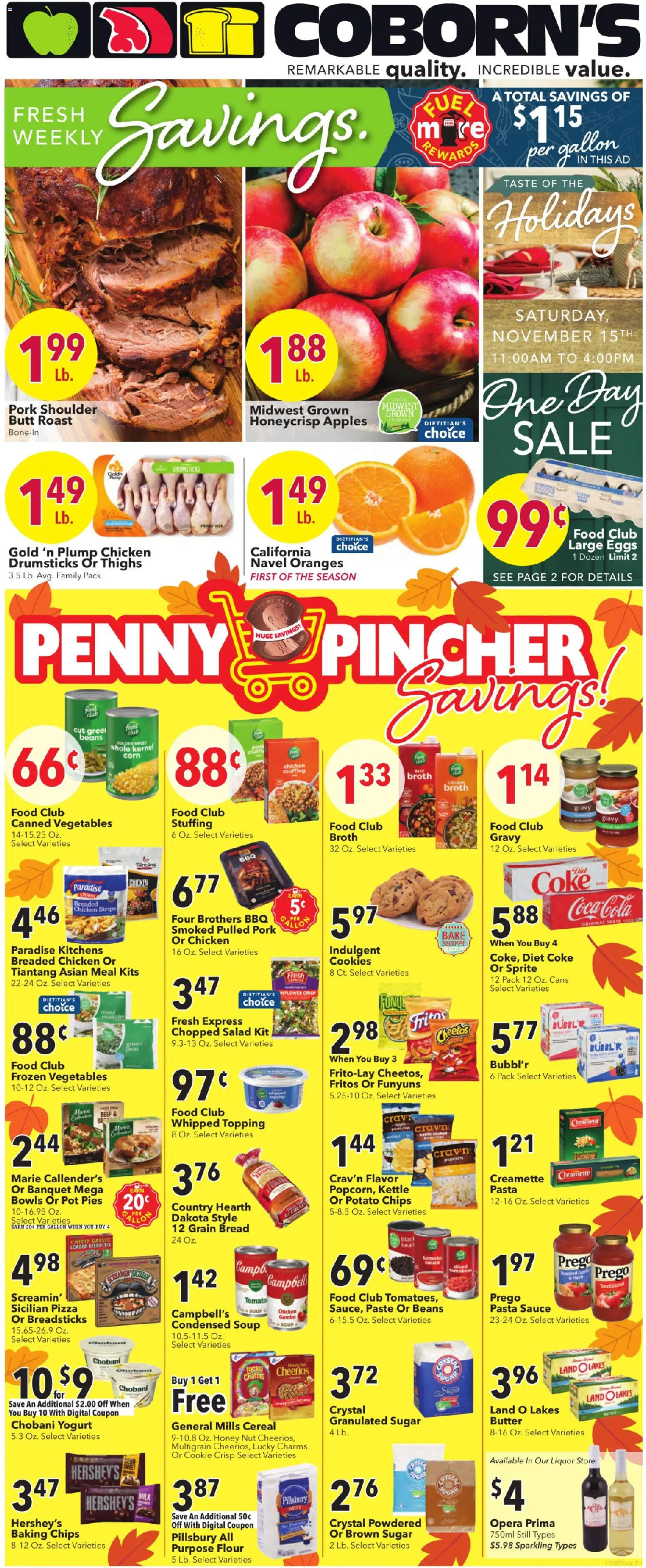 Ad Preview of Coborn's Weekly Ad from 11/12/2025 - Apples, Honey, Bread, Yogurt, Beans, Potato chips, Kettle, Frozen vegetables