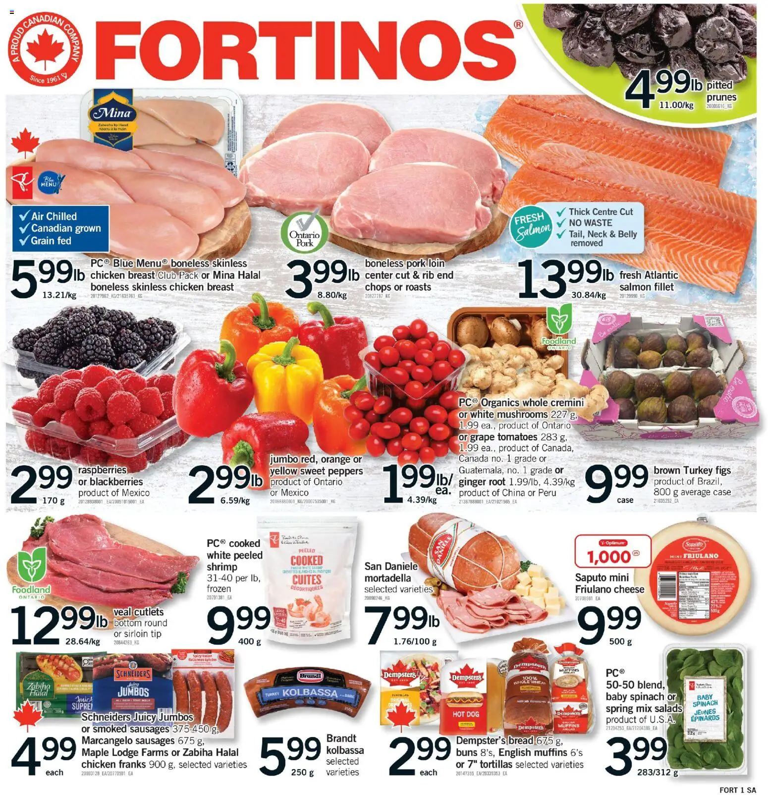 Preview of leaflet Fortinos weekly flyer - Brampton from shop Fortinos is valid from Apr 16, 2026 - Cheese, Shrimp, Juice, Ginger, Mortadella, Sausages, Prunes, Case