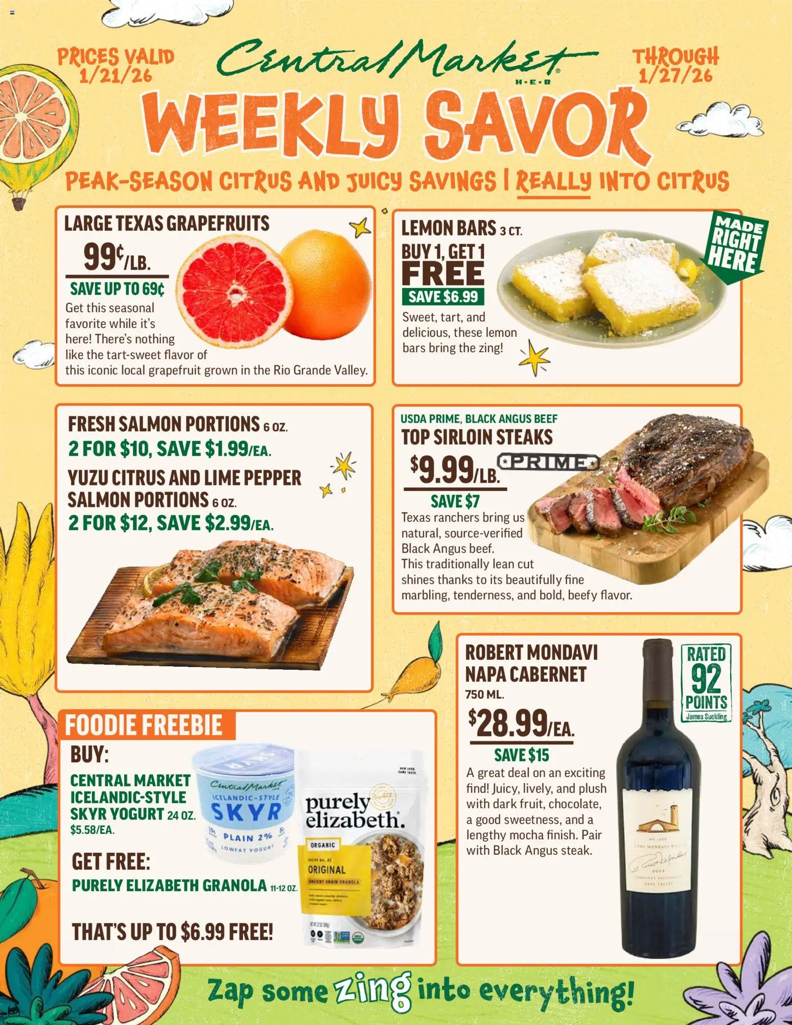 Ad Preview of Central Market Weekly Ad from 01/21/2026 - Salmon, Lemon, Pepper, Beef, Grapefruit, Lime, Skyr, Fresh salmon
