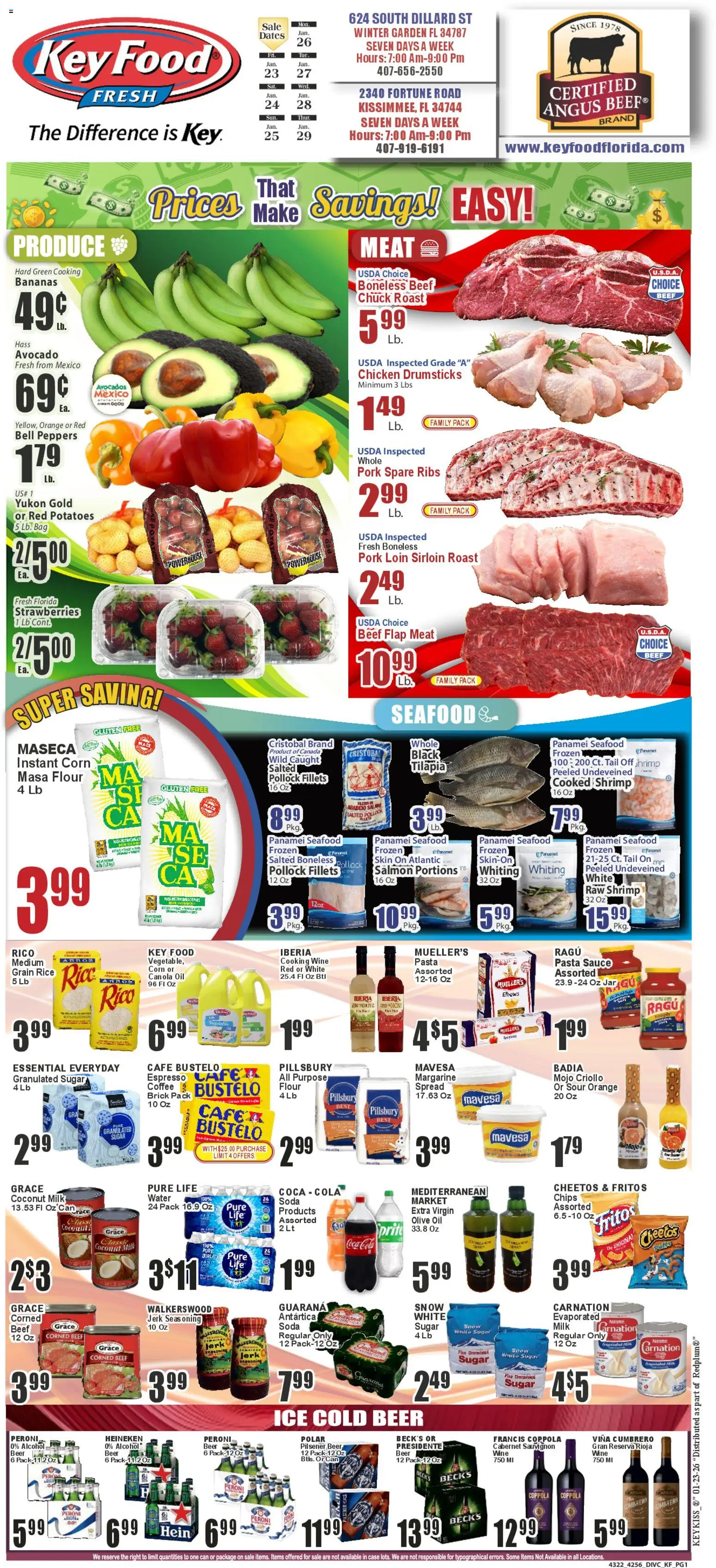 Ad Preview of Key Food Weekly Ad from 01/23/2026 - Beer, Water, Ice, Wine, Milk, Oil, Coconut, Bag