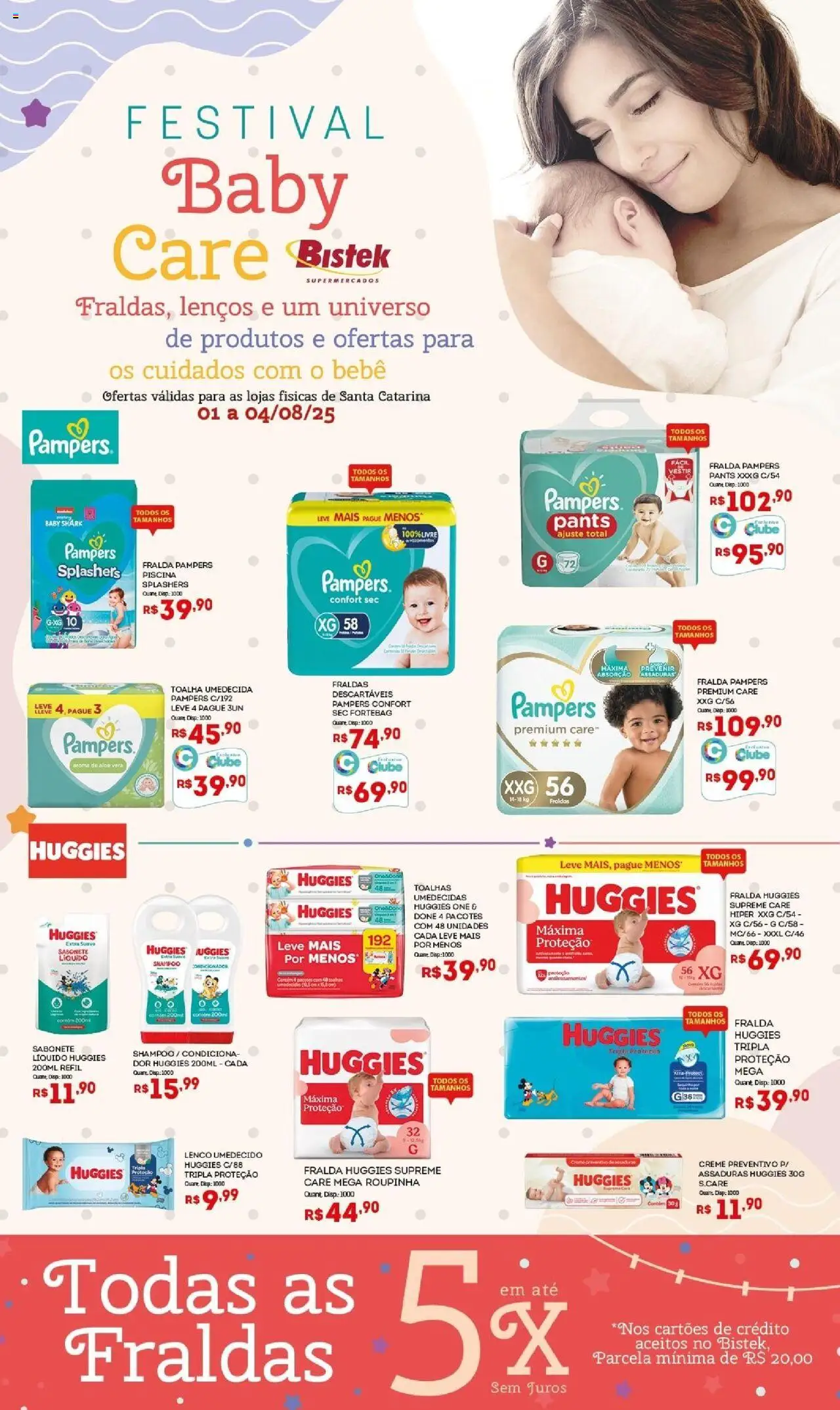 Bistek Supermercados folheto "Ofertas Festival Baby Care" válido a partir de 01/08/2025 - número de página 1 - Piscina, Shampoo, Fraldas, Lenço umedecido, Sabonete líquido, Aloe Vera, Condicionador, Lenço