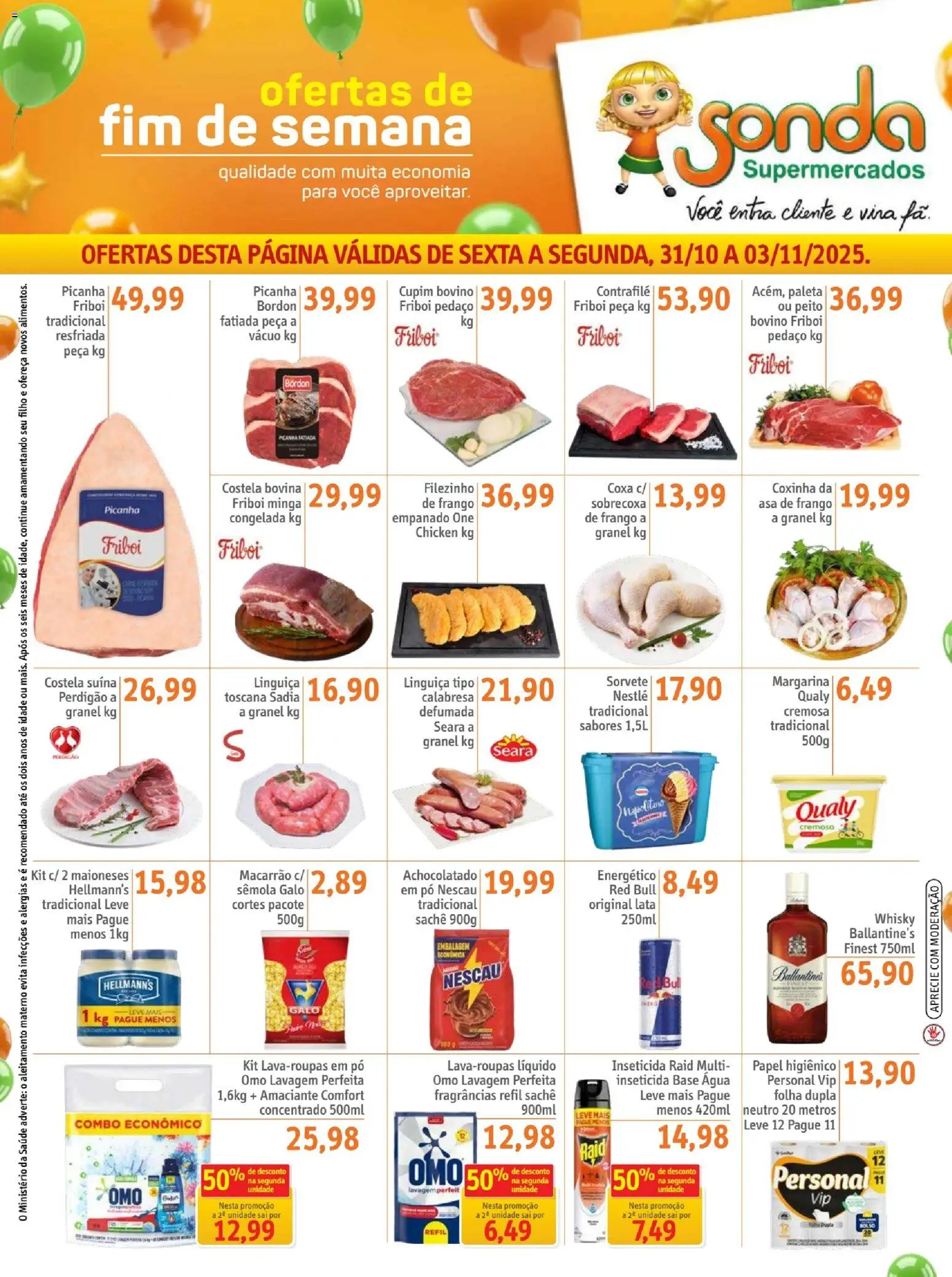 Pré-Visualização do folheto "Ofertas FDS" da loja Sonda válido a partir de 31/10/2025 - Whisky, Base, Nescau, Amaciante, Inseticida, Achocolatado, Asa de frango, Ballantine’s