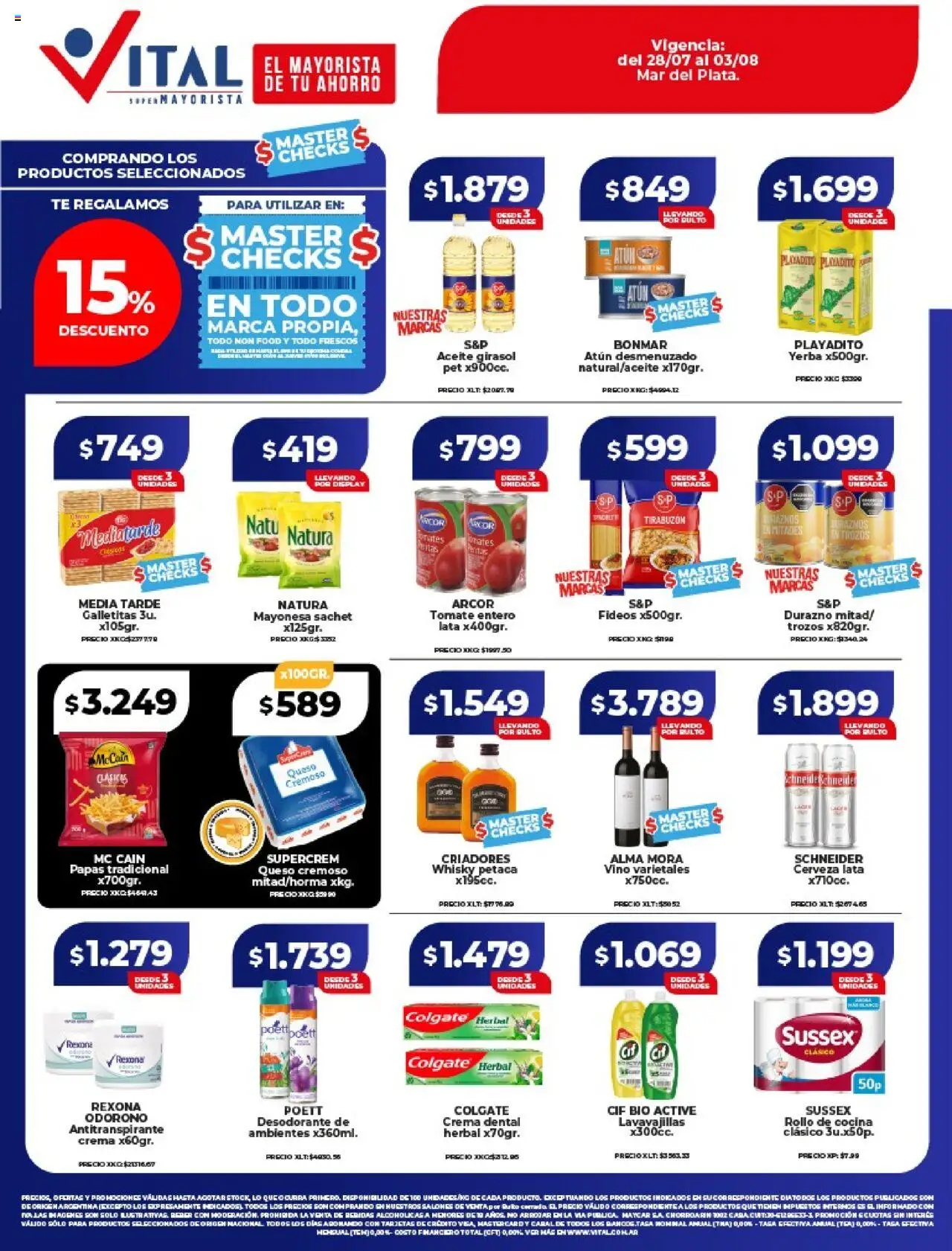 Vital Ofertas - Mar del Plata del 28/07/2025 >> Catálogo - Galletitas, Bebidas, Yerba, Durazno, Duraznos, Cerveza, Fideos, Crema
