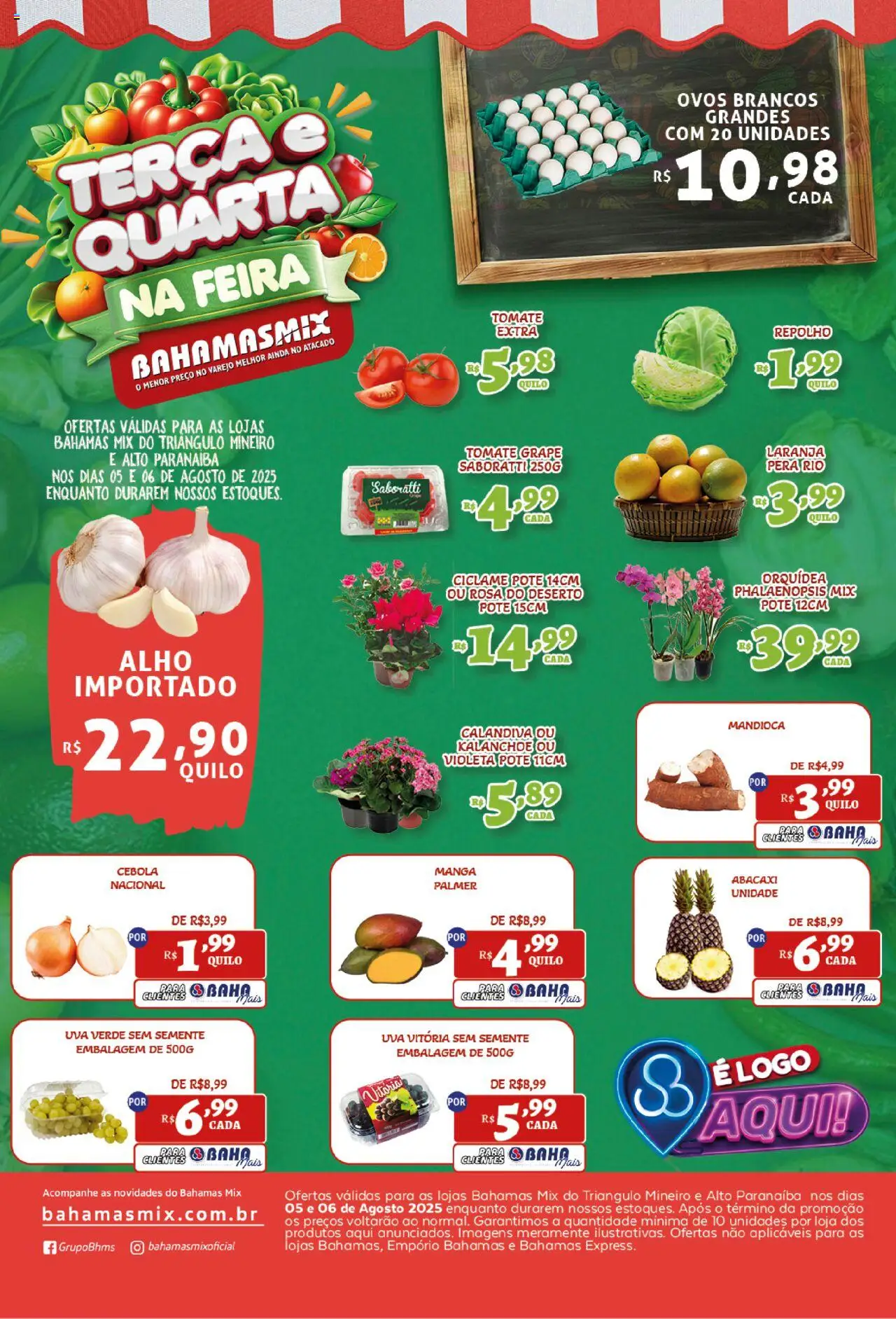 Bahamas Mix folheto "Ofertas Terça e Quarta na Feira " válido a partir de 05/08/2025 - número de página 1 - Manga, Orquídea, Uva, Abacaxi, Pera, Tomate, Repolho, Alho