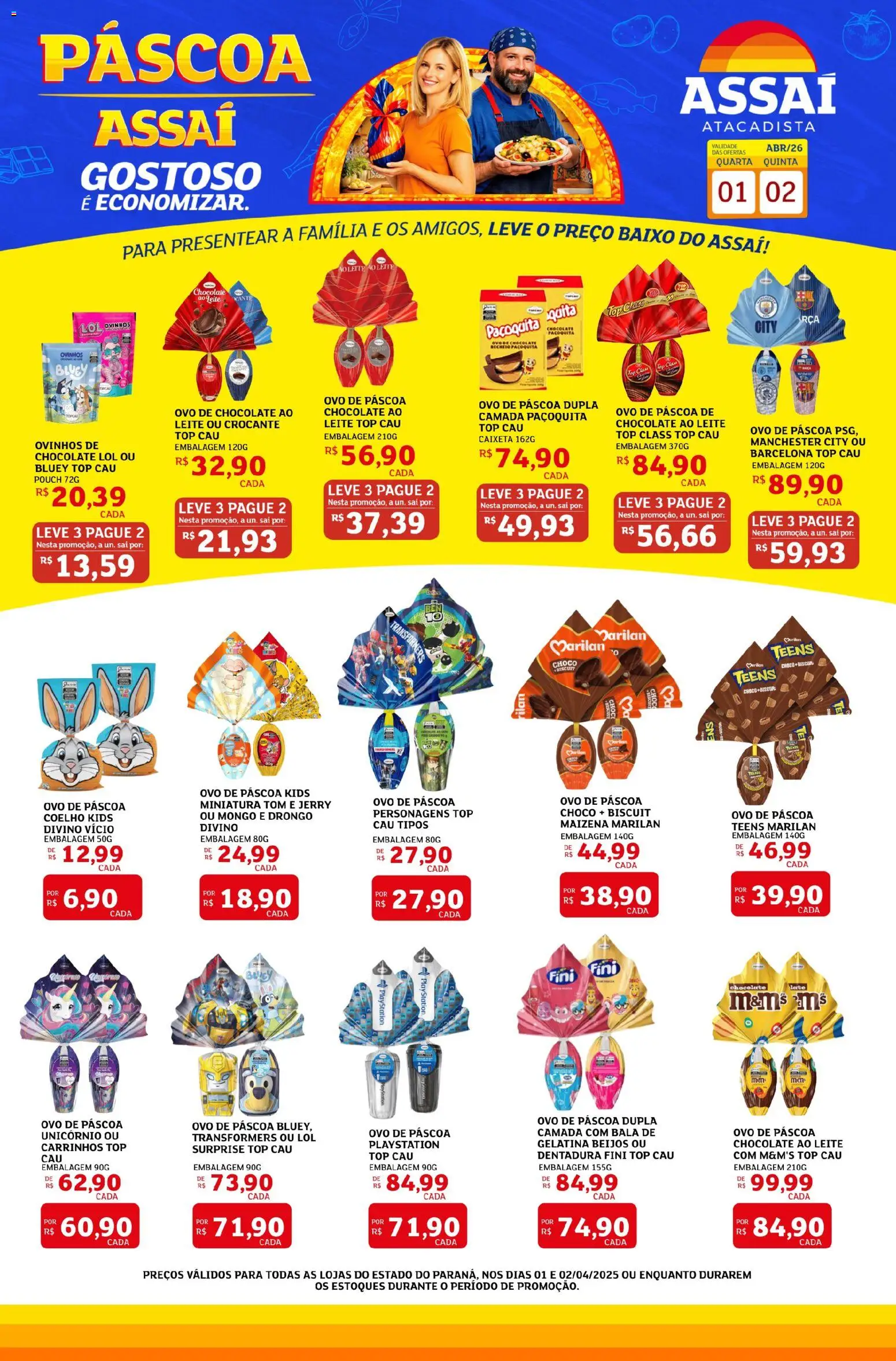 Pré-Visualização do folheto "Assaí Atacadista ofertas - PR" da loja Assaí Atacadista válido a partir de 01/04/2026 - Playstation, Ovo de páscoa, Chocolate, Coelho, Leite, Baixo, Bala, Ovo de chocolate