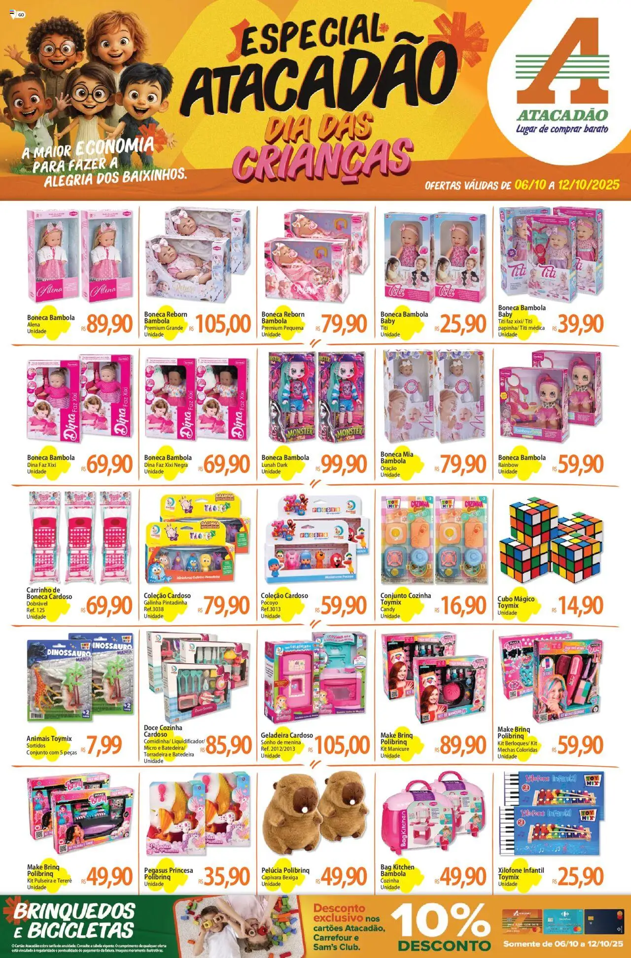 Pré-Visualização do folheto "Ofertas - GO" da loja Atacadão válido a partir de 06/10/2025 - Brinquedos, Boneca, Monster, Batedeira, Sonho, Carrinho, Torradeira, Pelúcia