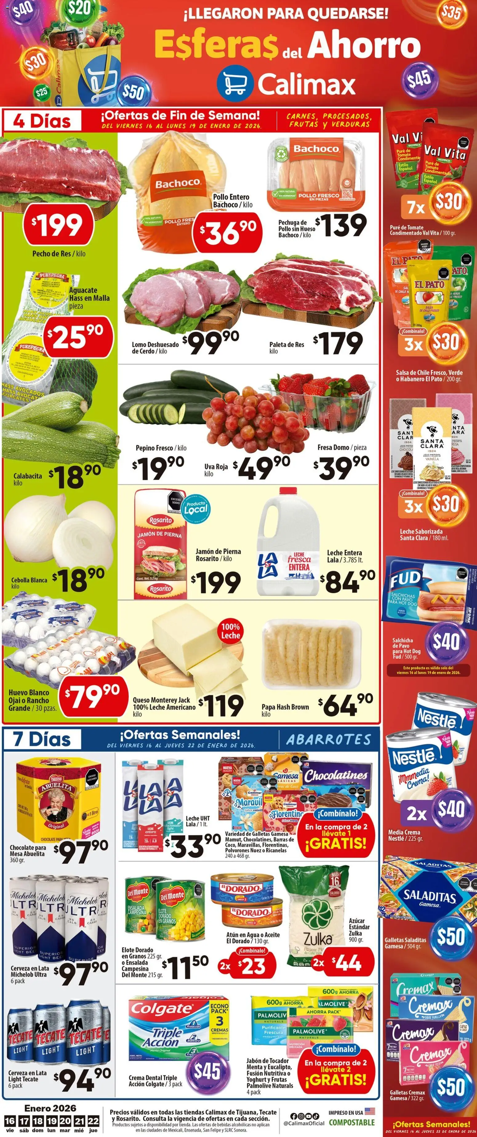 Vista previa las ofertas de la tienda Calimax - Folleto Tecate desde el 16/01/2026 - Fresa, Huevo, Aceite, Pavo, Vainilla, Nuez, Jamón, Pure de Tomate