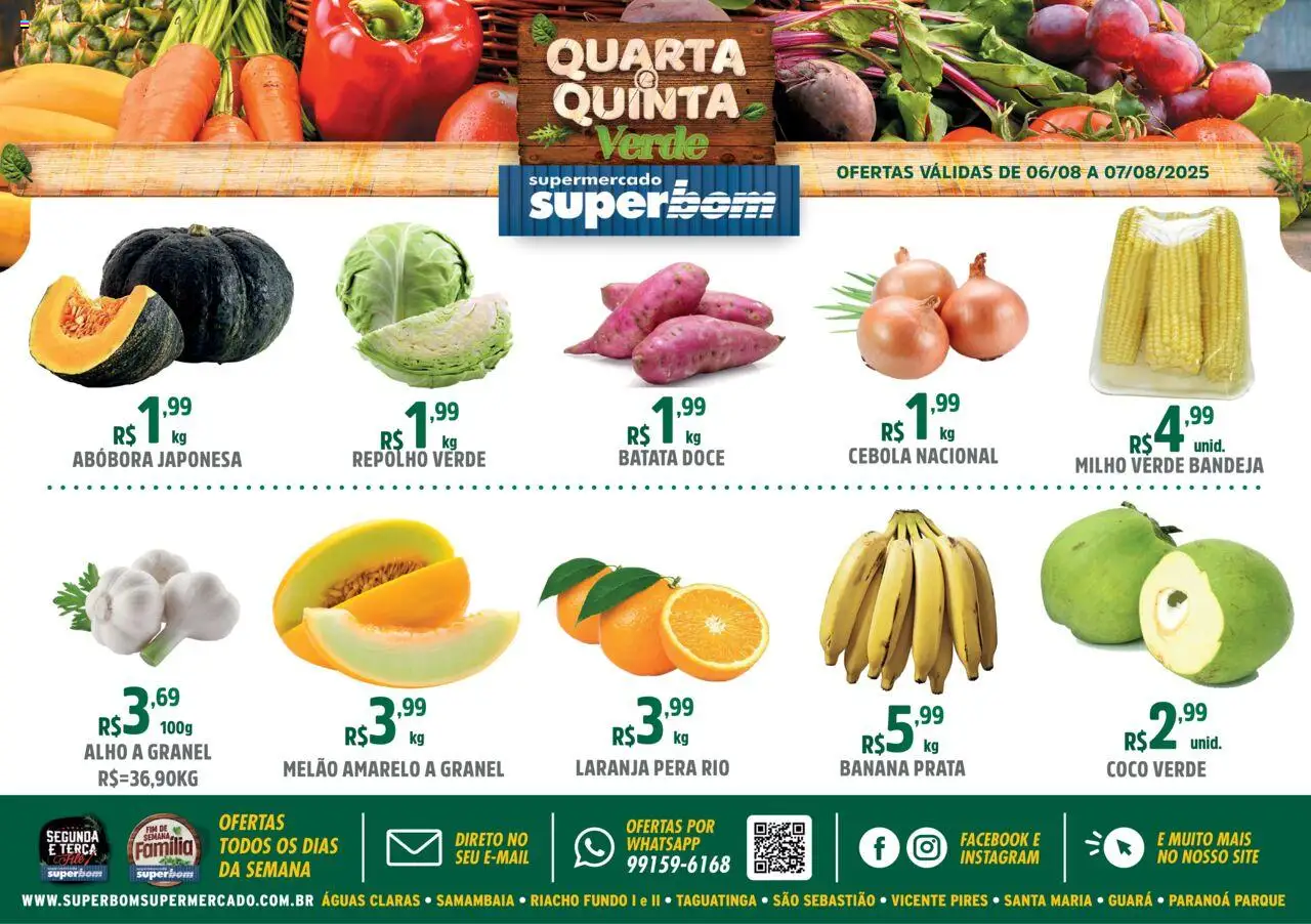 Superbom folheto "Ofertas da semana" válido a partir de 06/08/2025 - número de página 1 - Coco, Abóbora, Batata, Pera, Milho, Cebola, Bandeja, Alho