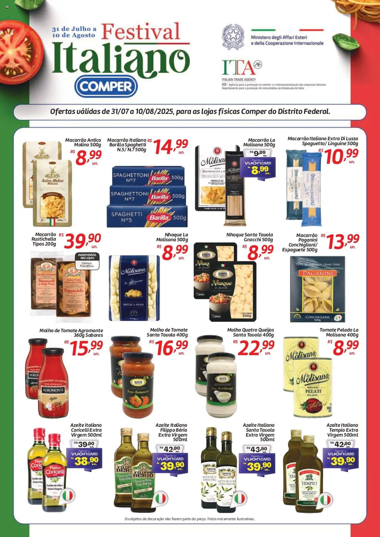 Comper folheto "Ofertas Festival Italiano" válido a partir de 31/07/2025 - número de página 1 - Macarrão, Decoração, Nhoque, Azeite, Tomates, Molho de tomate, Espaguete, Barilla