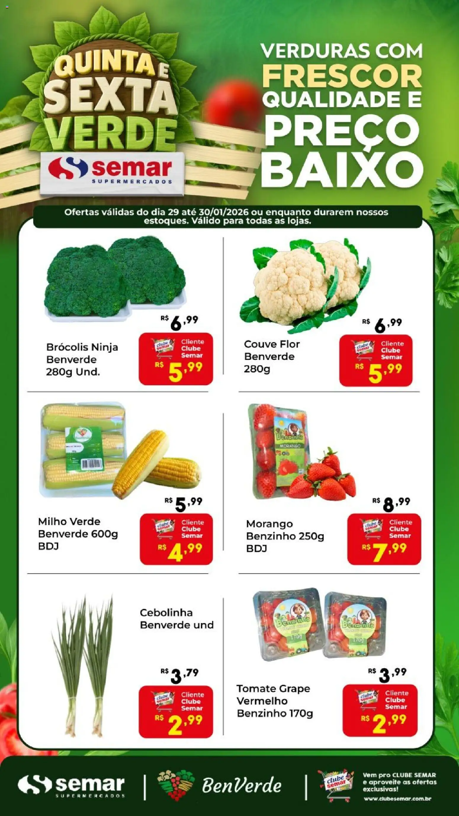 Pré-Visualização do folheto "Ofertas Quinta e Sexta Verde" da loja Semar Supermercado válido a partir de 29/01/2026