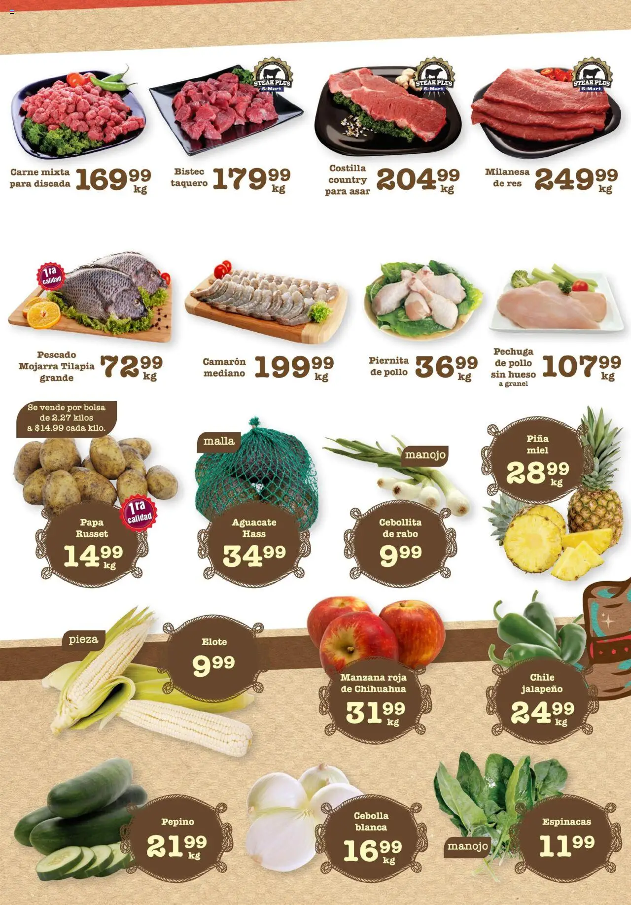 Folleto - Chihuahua S-Mart y sus promociones válidas desde el 20/06/2025 - Número de página 4 - Papa, Manzana, Chile, Espinacas, Bistec, Milanesa, Steak, Malla