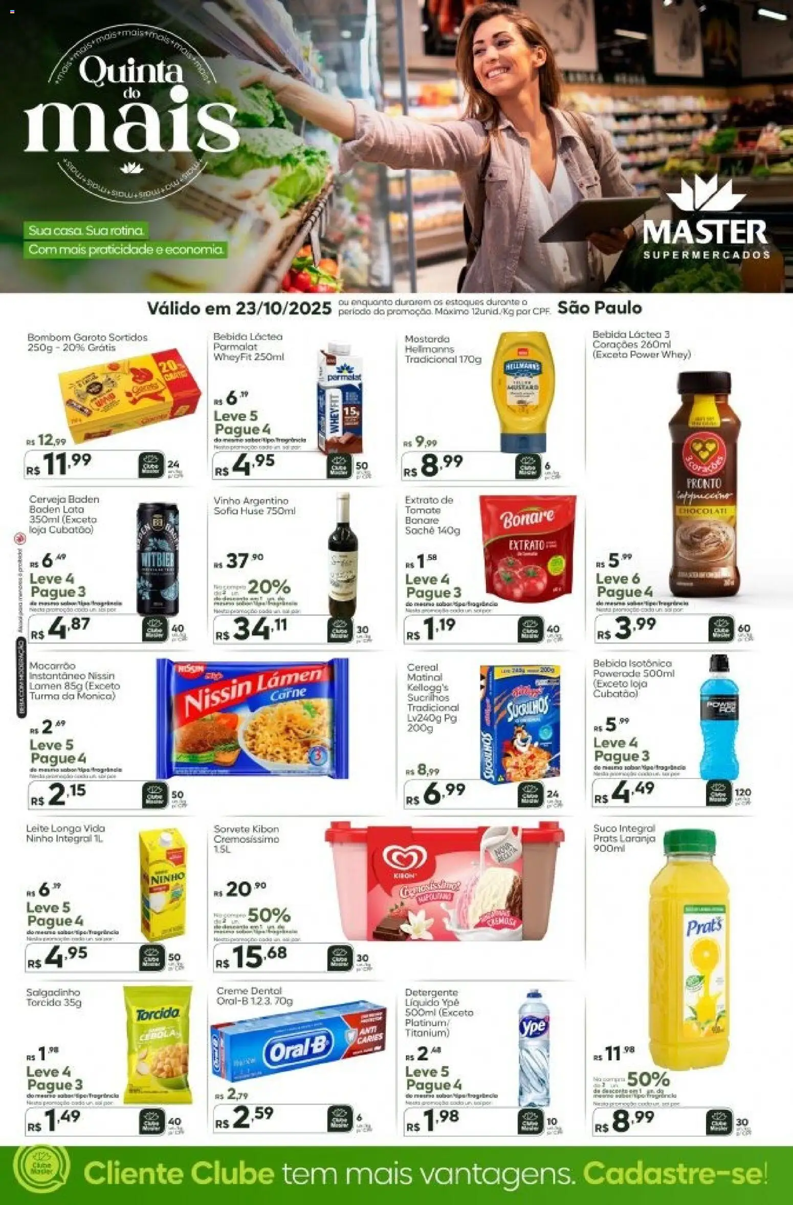 Master folheto "Ofertas do Dia - SP" válido a partir de 23/10/2025 - número de página 1 - Sorvete, Chocolate, Macarrão, Leite, Tomate, Suco, Detergente, Sucrilhos
