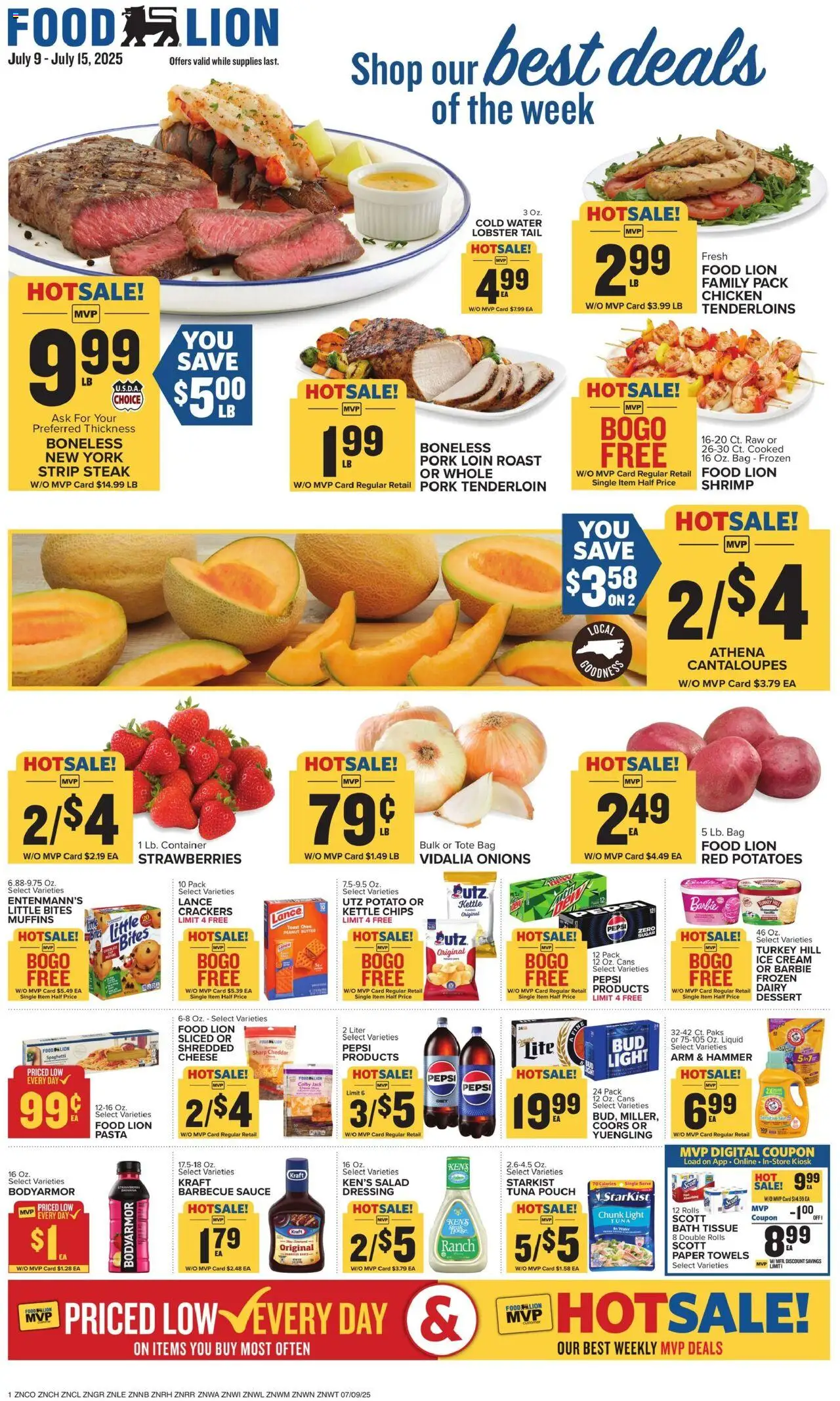 Food Lion Weekly Ad (07/09/2025) >> Preview AD next week - Page number 1 - Pork loin, Turkey, Pork, Strawberries, Pasta, Tuna, Spaghetti, Pepsi
