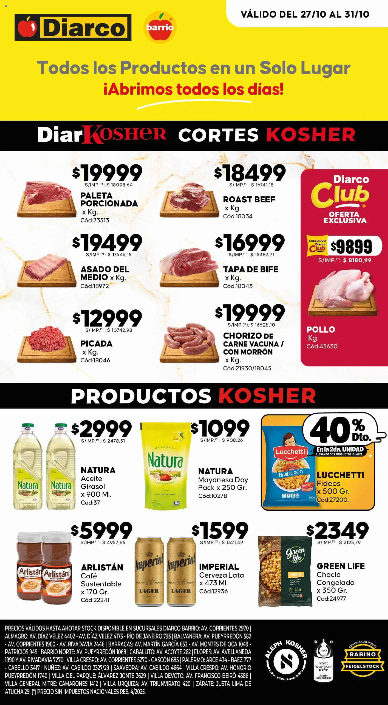 Diarco Ofertas Kosher del 27/10/2025 Online