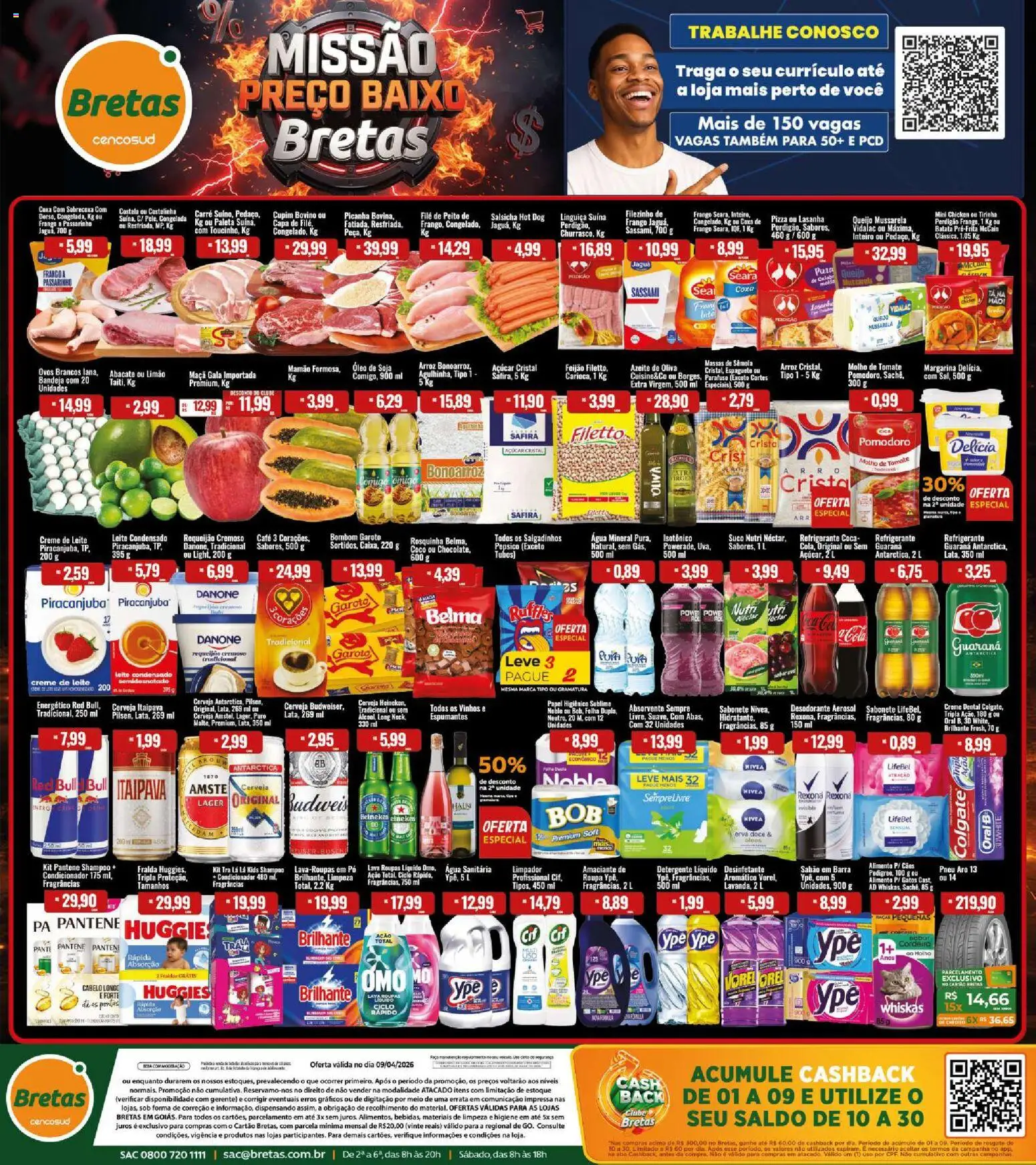 Pré-Visualização do folheto "Bretas ofertas do Dia" da loja Bretas válido a partir de 09/04/2026 - Café, Picanha, Abacate, Açúcar, Creme de leite, Cordeiro, Rexona, Água mineral
